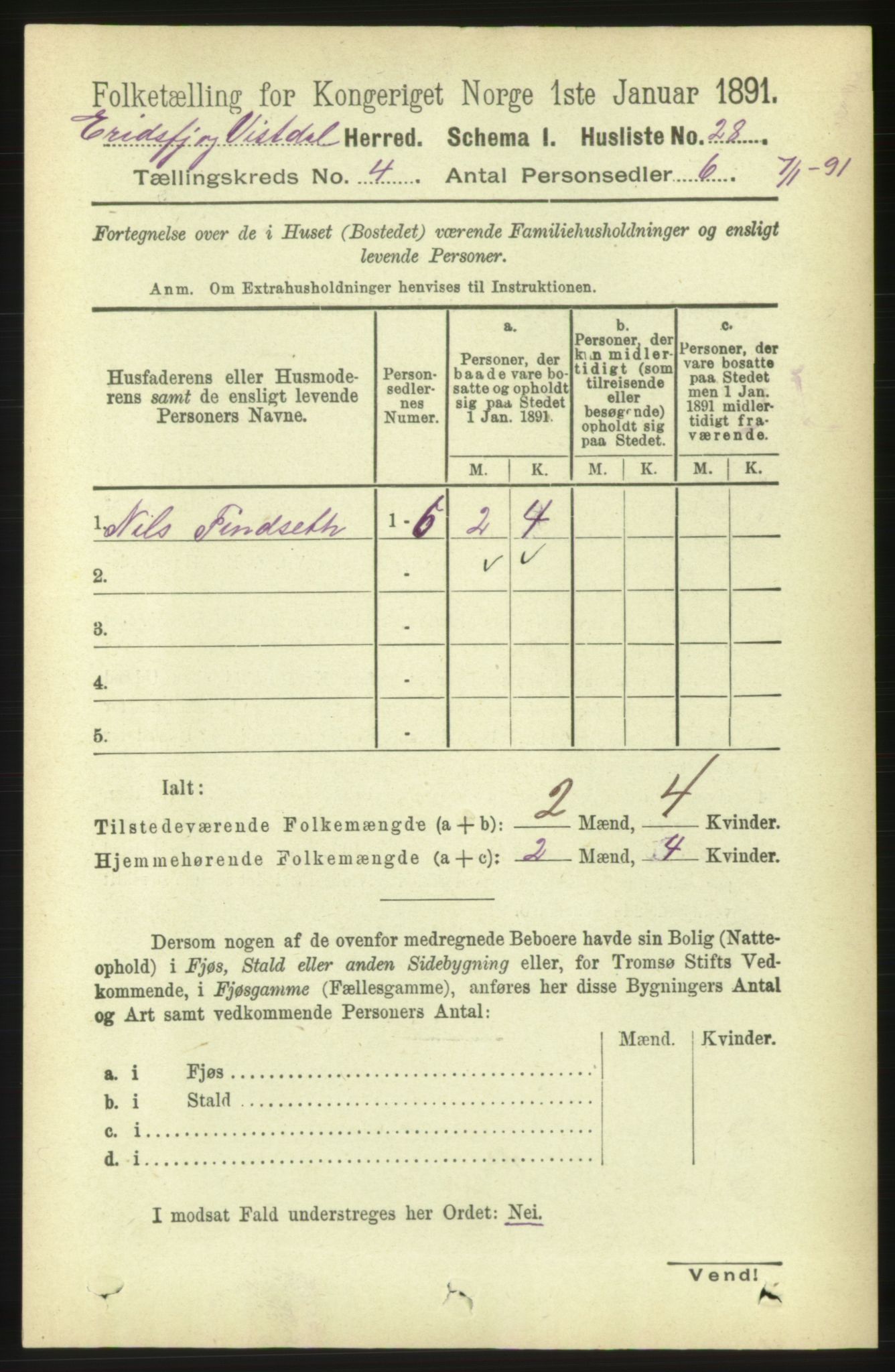 RA, Folketelling 1891 for 1542 Eresfjord og Vistdal herred, 1891, s. 805