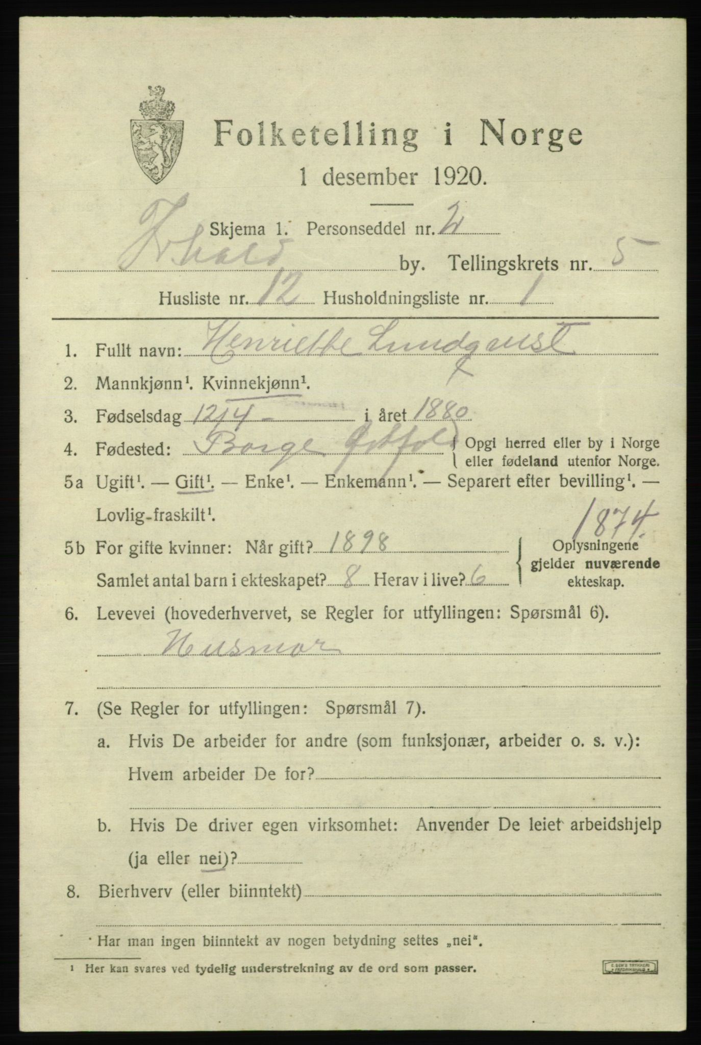 SAO, Folketelling 1920 for 0101 Fredrikshald kjøpstad, 1920, s. 12229