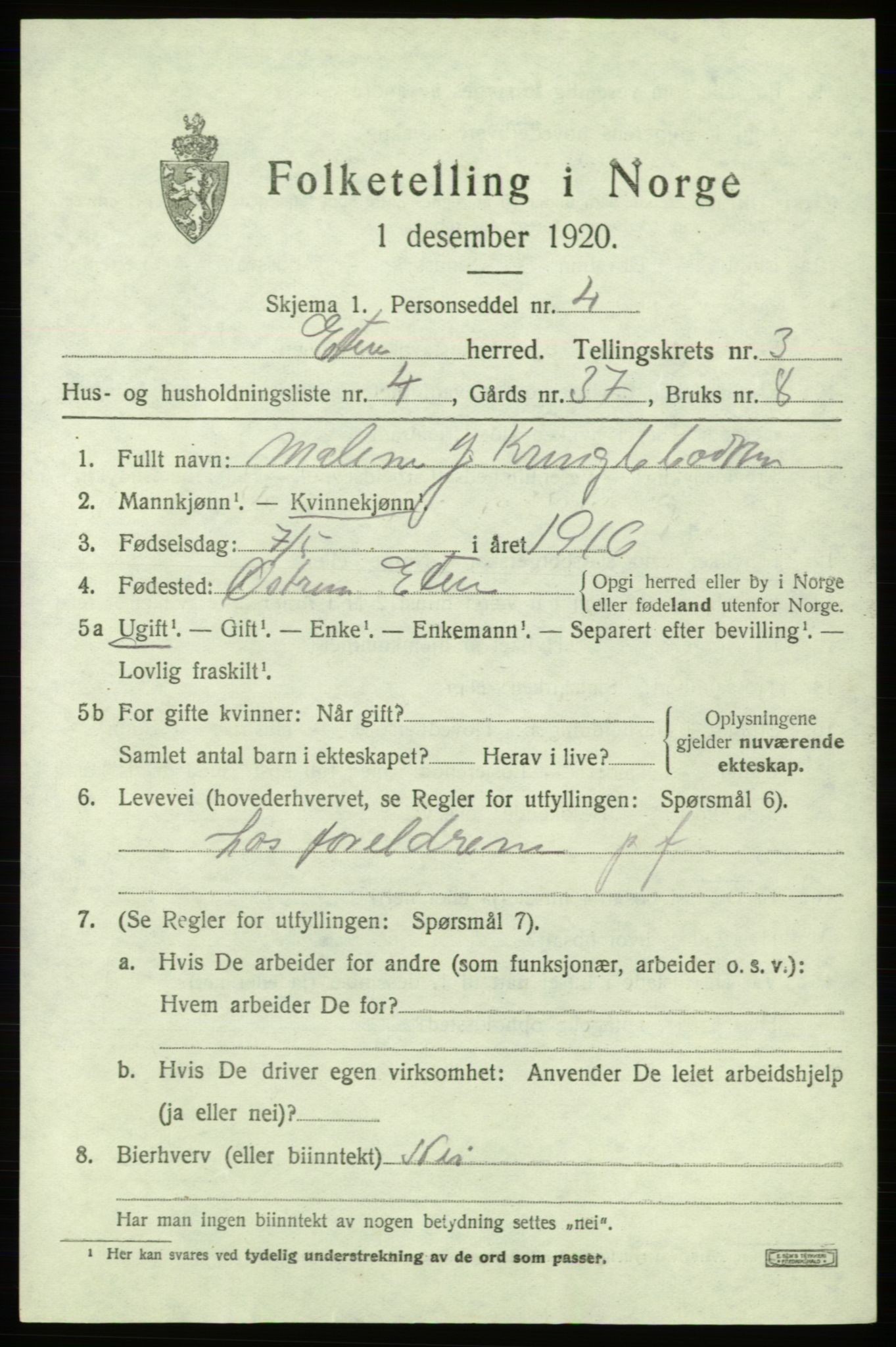 SAB, Folketelling 1920 for 1211 Etne herred, 1920, s. 1777