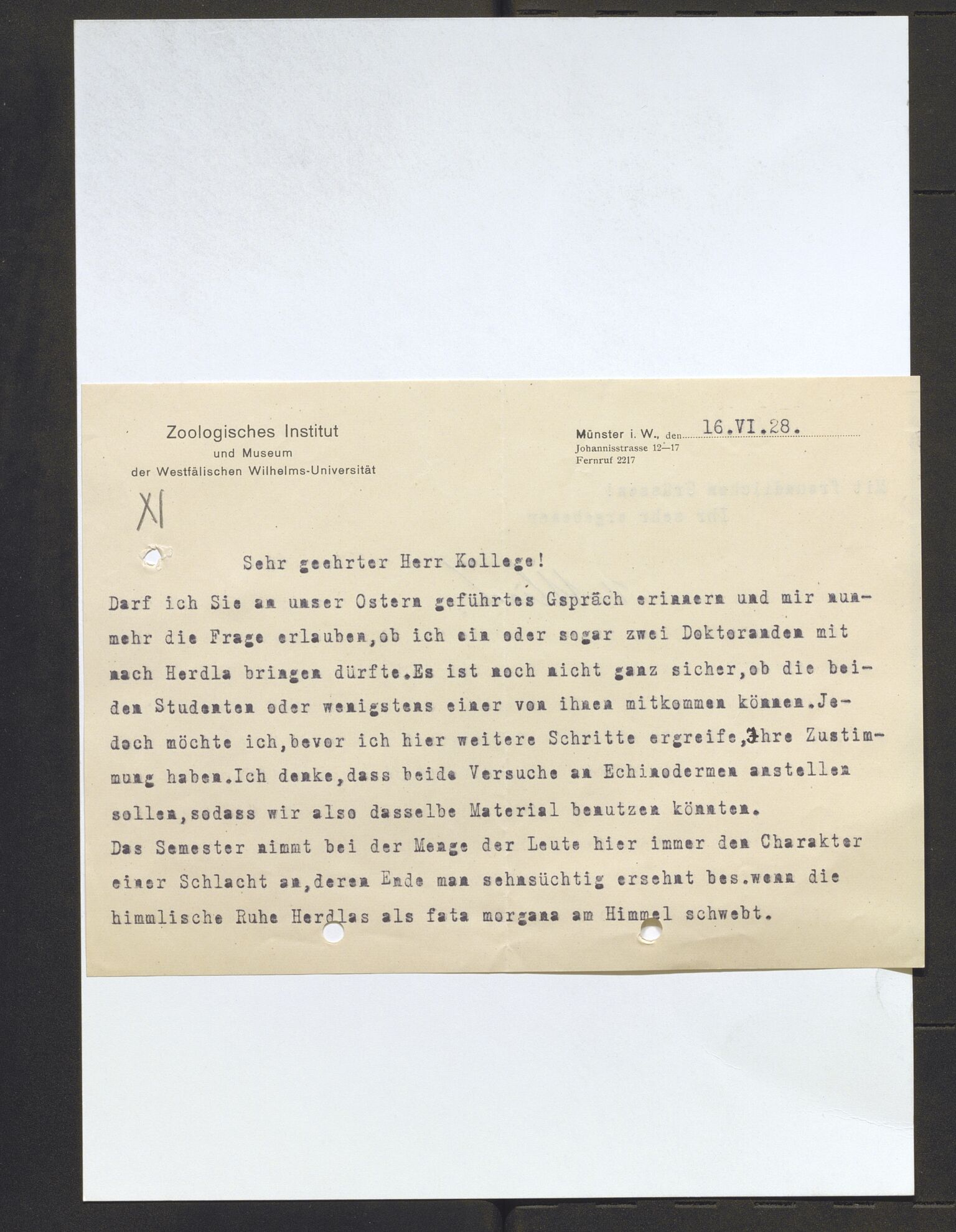 Bergens Museum, AV/SAB-A-17301/13/D/L0002: Korrespondanse , 1928-1940, s. 271
