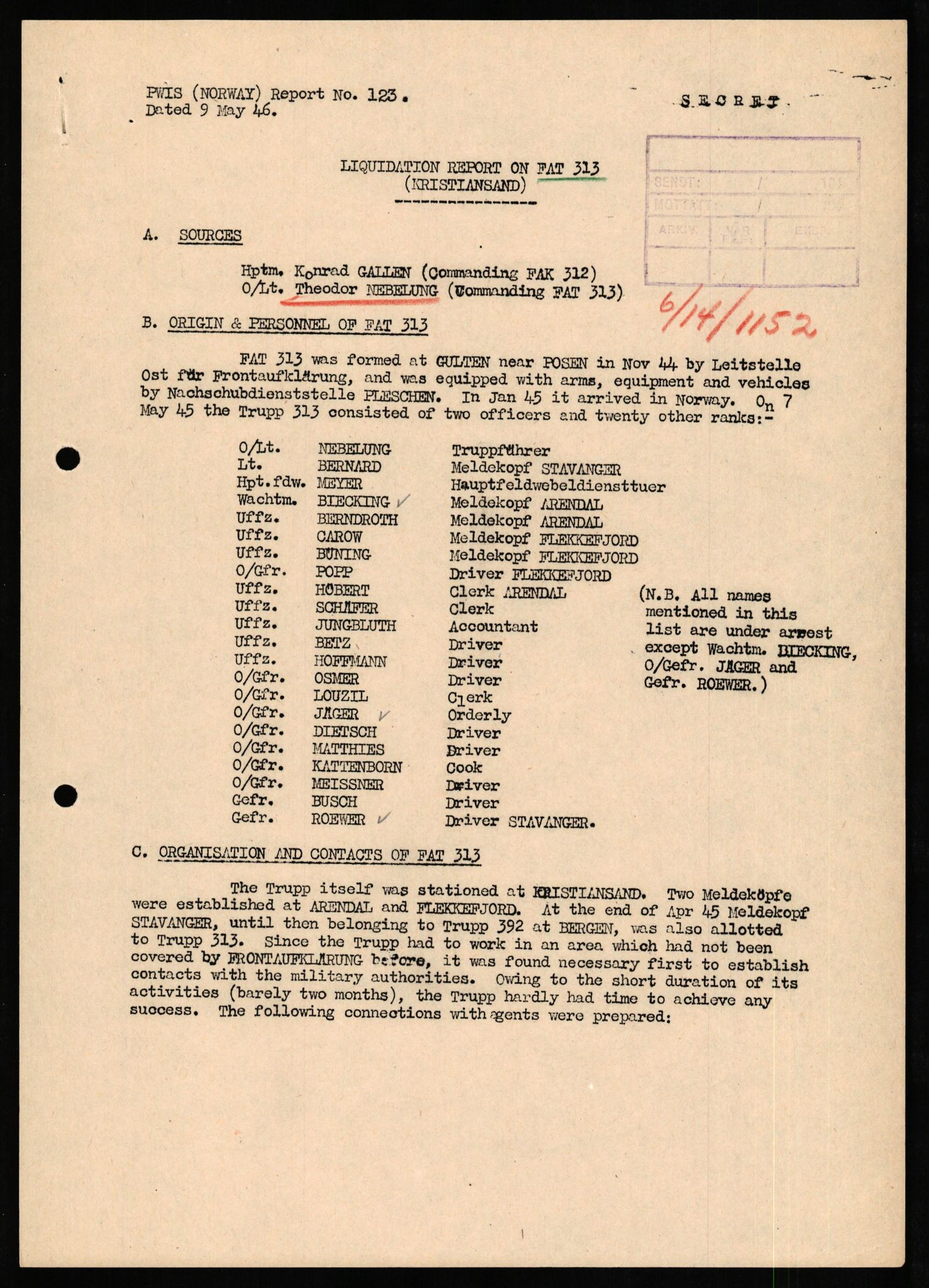 Forsvaret, Forsvarets overkommando II, RA/RAFA-3915/D/Db/L0023: CI Questionaires. Tyske okkupasjonsstyrker i Norge. Tyskere., 1945-1946, s. 490