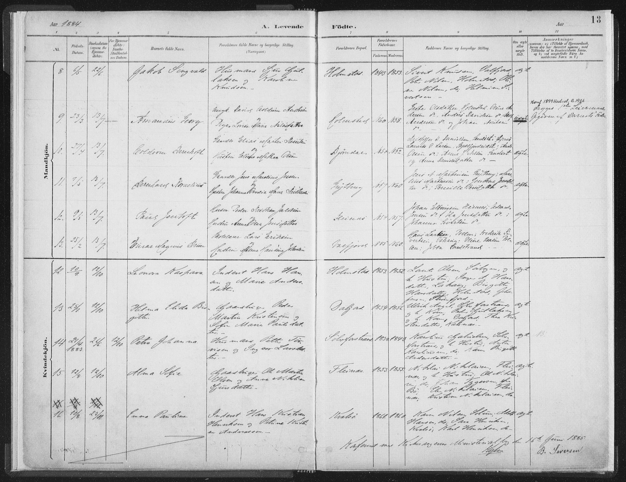 Ministerialprotokoller, klokkerbøker og fødselsregistre - Nordland, SAT/A-1459/890/L1286: Ministerialbok nr. 890A01, 1882-1902, s. 13