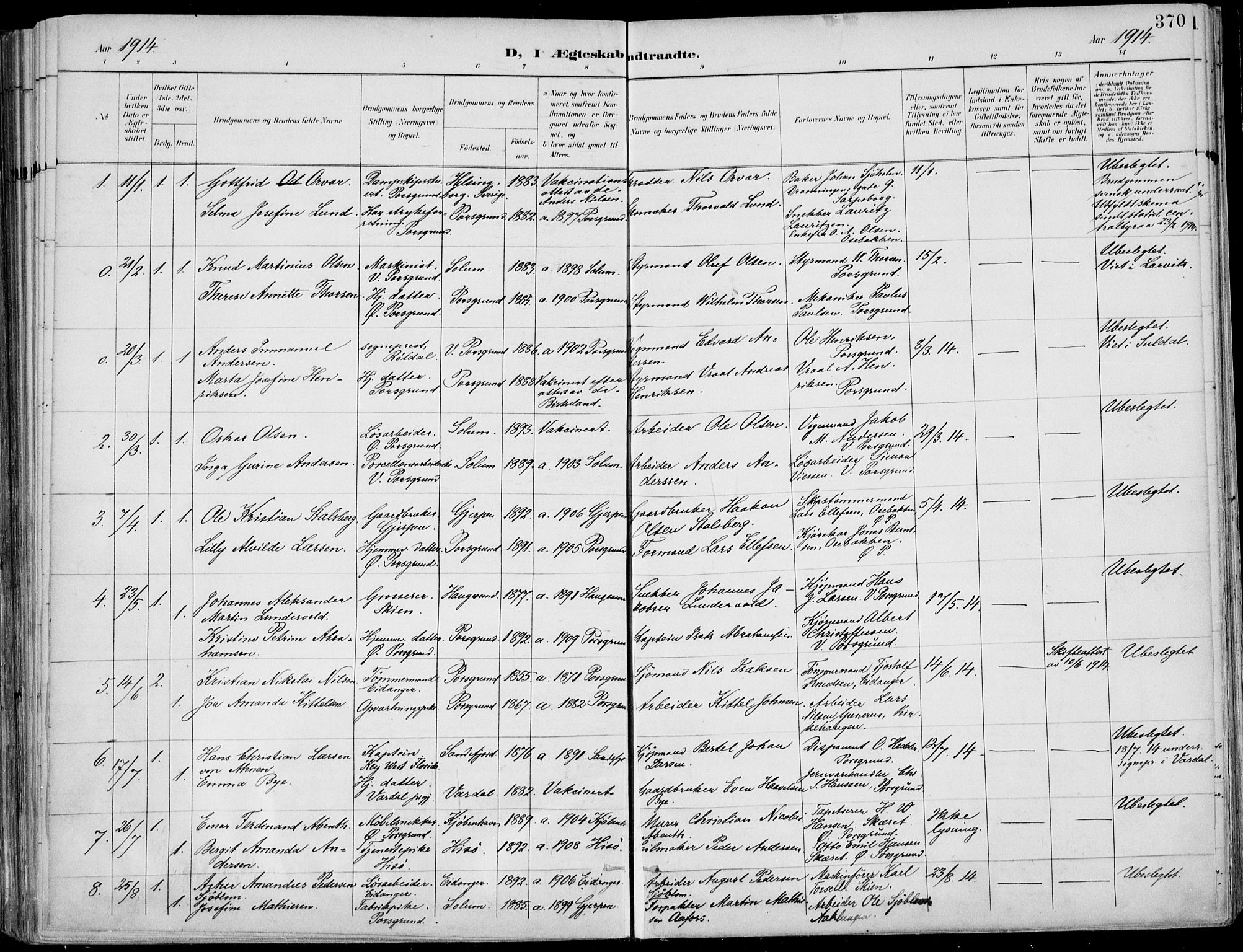 Porsgrunn kirkebøker , AV/SAKO-A-104/F/Fa/L0011: Ministerialbok nr. 11, 1895-1919, s. 370