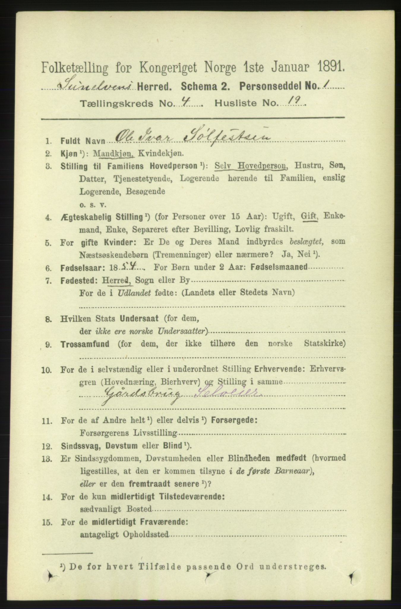 RA, Folketelling 1891 for 1523 Sunnylven herred, 1891, s. 1016