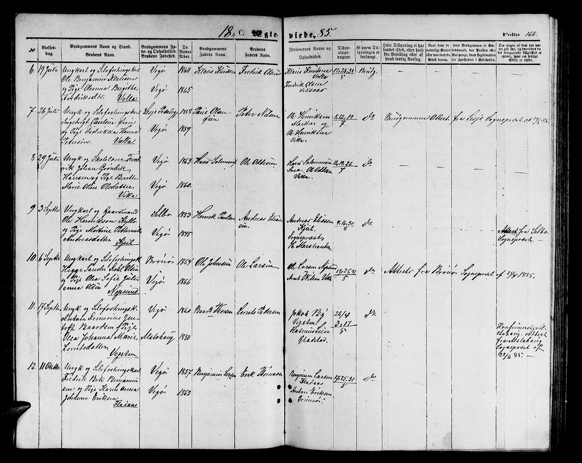 Ministerialprotokoller, klokkerbøker og fødselsregistre - Nordland, AV/SAT-A-1459/816/L0252: Klokkerbok nr. 816C02, 1871-1885, s. 166