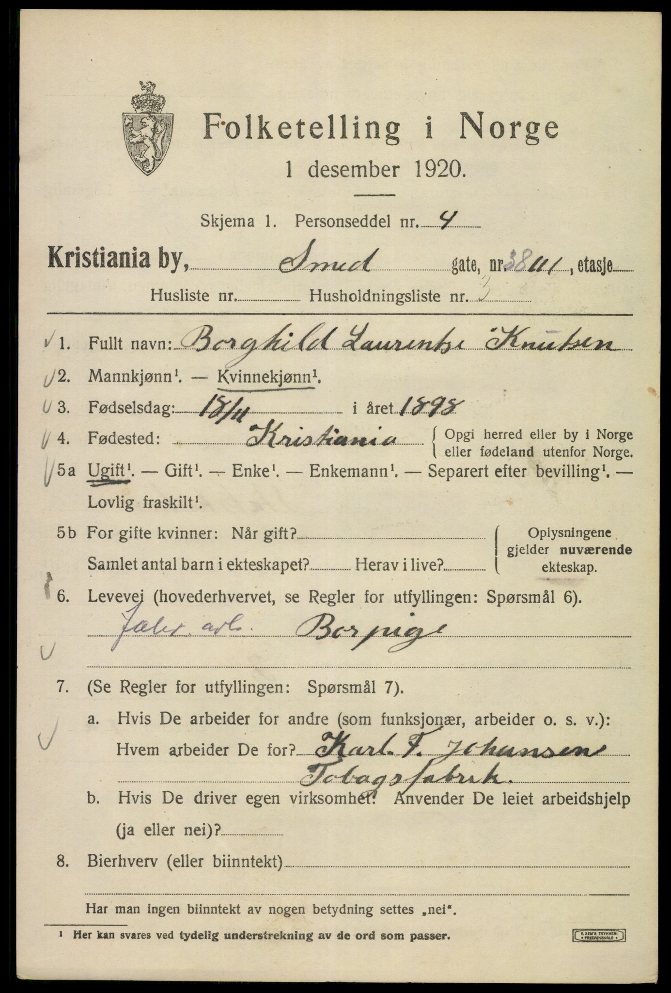 SAO, Folketelling 1920 for 0301 Kristiania kjøpstad, 1920, s. 520747