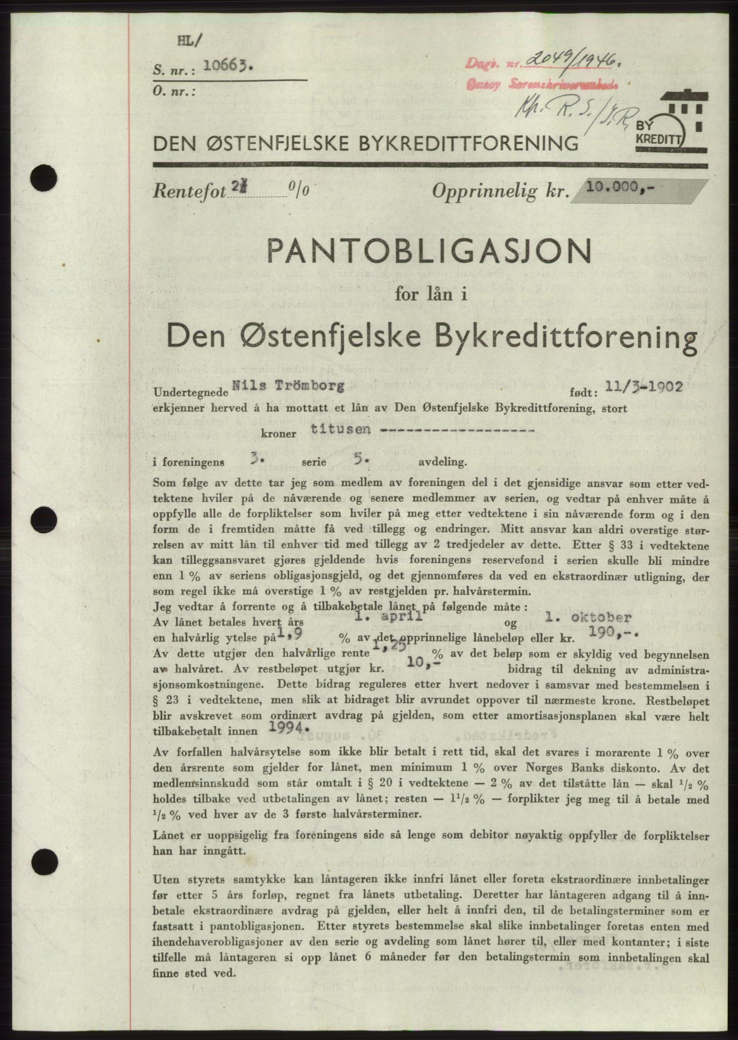 Onsøy sorenskriveri, SAO/A-10474/G/Ga/Gac/L0005: Pantebok nr. B 9-5, 1946-1947, Dagboknr: 2049/1946