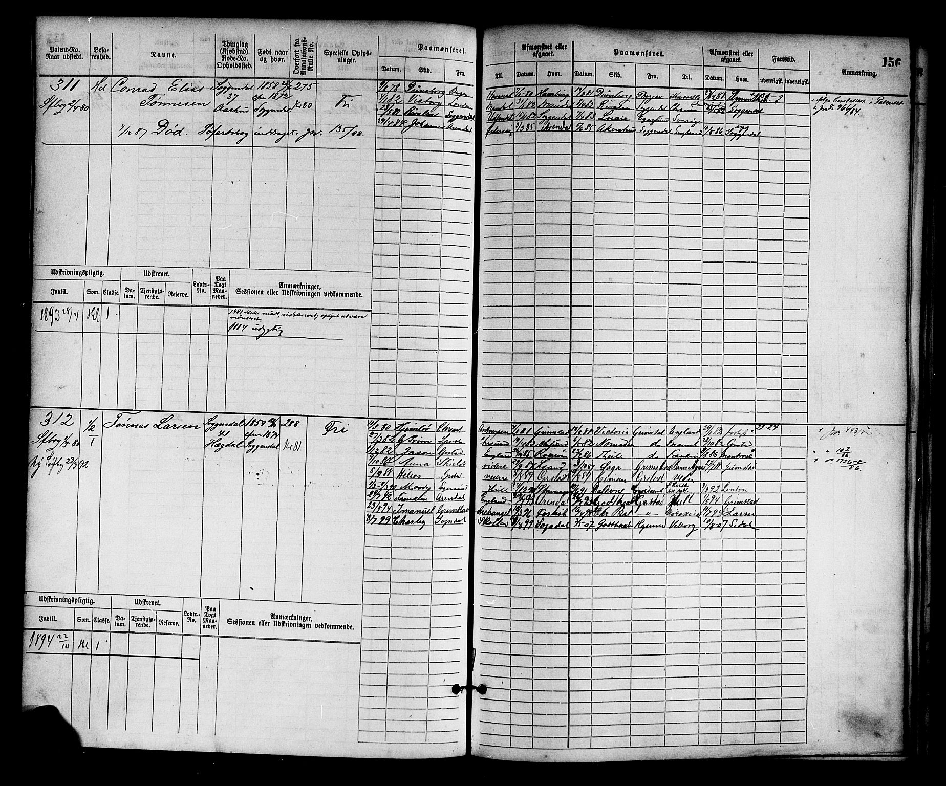 Sogndal mønstringskrets, SAK/2031-0020/F/Fb/L0001: Hovedrulle nr. 1-382, P-2, 1870-1889, s. 168