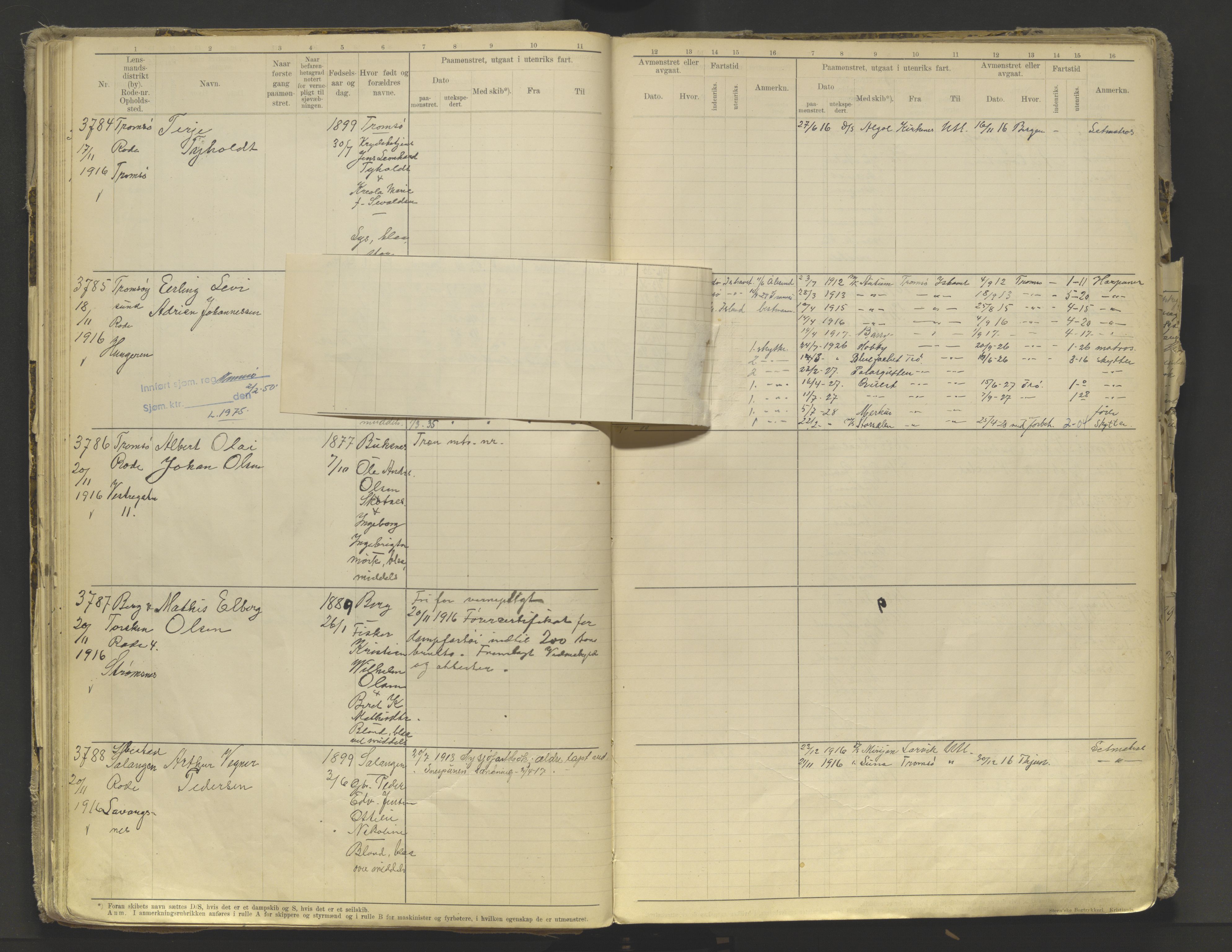 Tromsø sjømannskontor/innrullerings-/mønstringsdistrikt, AV/SATØ-S-0243/F/Fb/L0010: Annotasjonsrulle. Defekt: løs innbinding. Nr. 3519-4972, 1916-1920