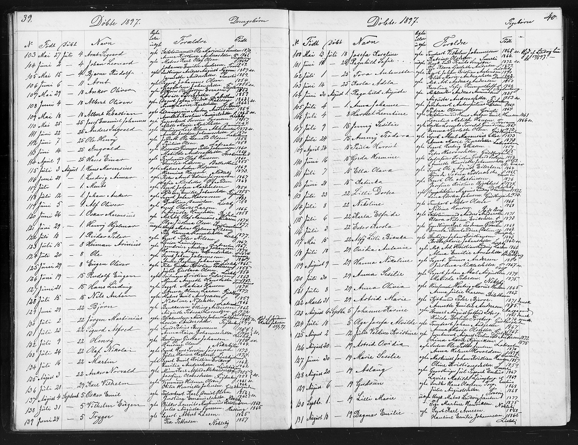 Glemmen prestekontor Kirkebøker, AV/SAO-A-10908/G/Ga/L0006: Klokkerbok nr. 6, 1894-1908, s. 39-40