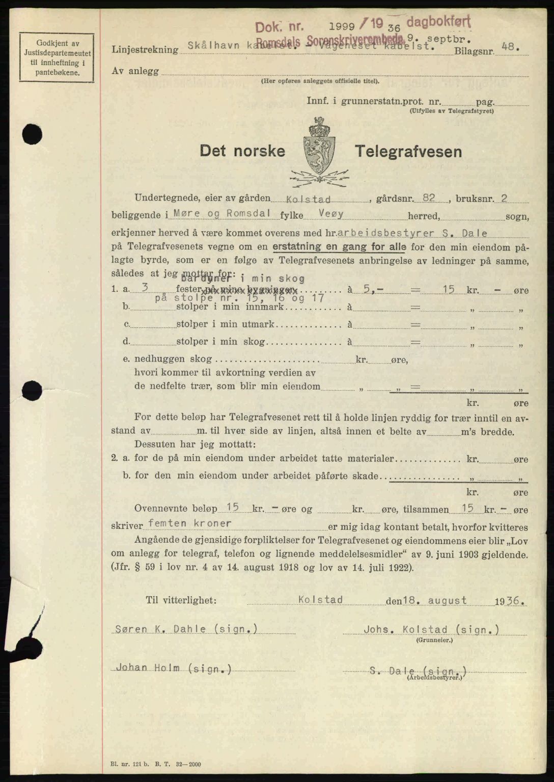 Romsdal sorenskriveri, SAT/A-4149/1/2/2C: Pantebok nr. B1, 1936-1939, Dagboknr: 1999/1936