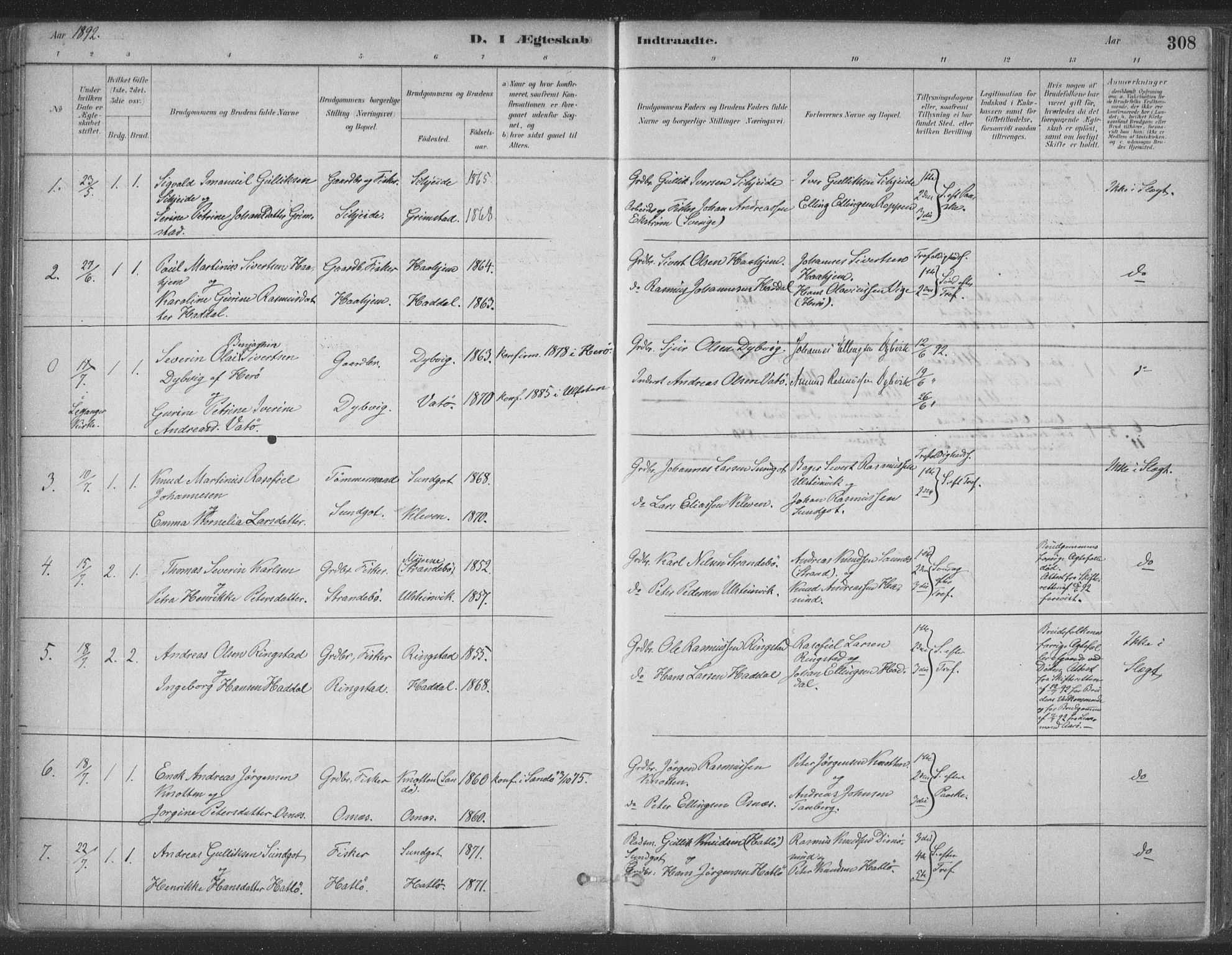 Ministerialprotokoller, klokkerbøker og fødselsregistre - Møre og Romsdal, SAT/A-1454/509/L0106: Ministerialbok nr. 509A04, 1883-1922, s. 308