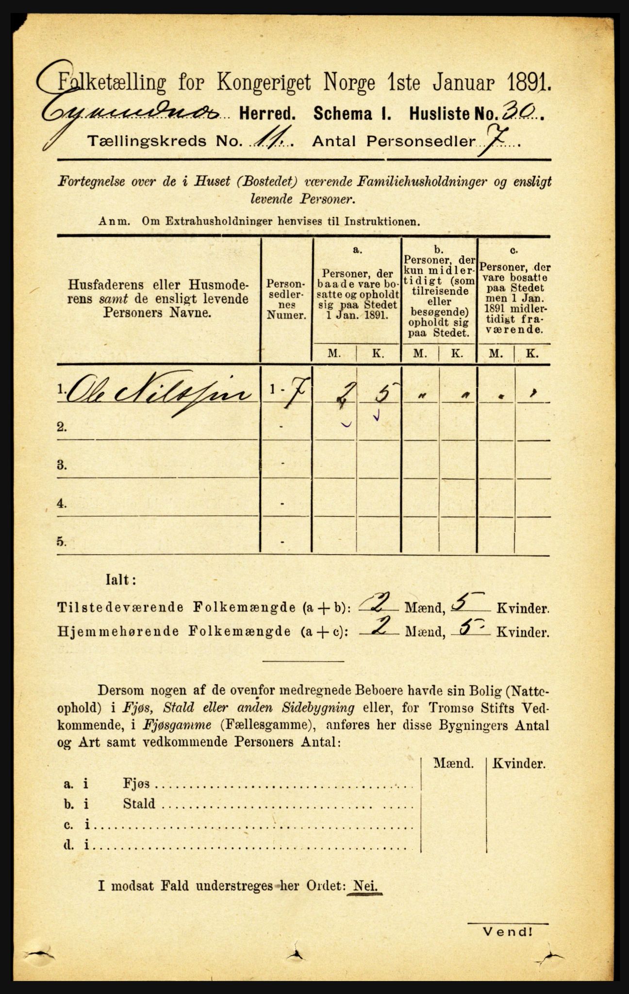 RA, Folketelling 1891 for 1853 Evenes herred, 1891, s. 3452