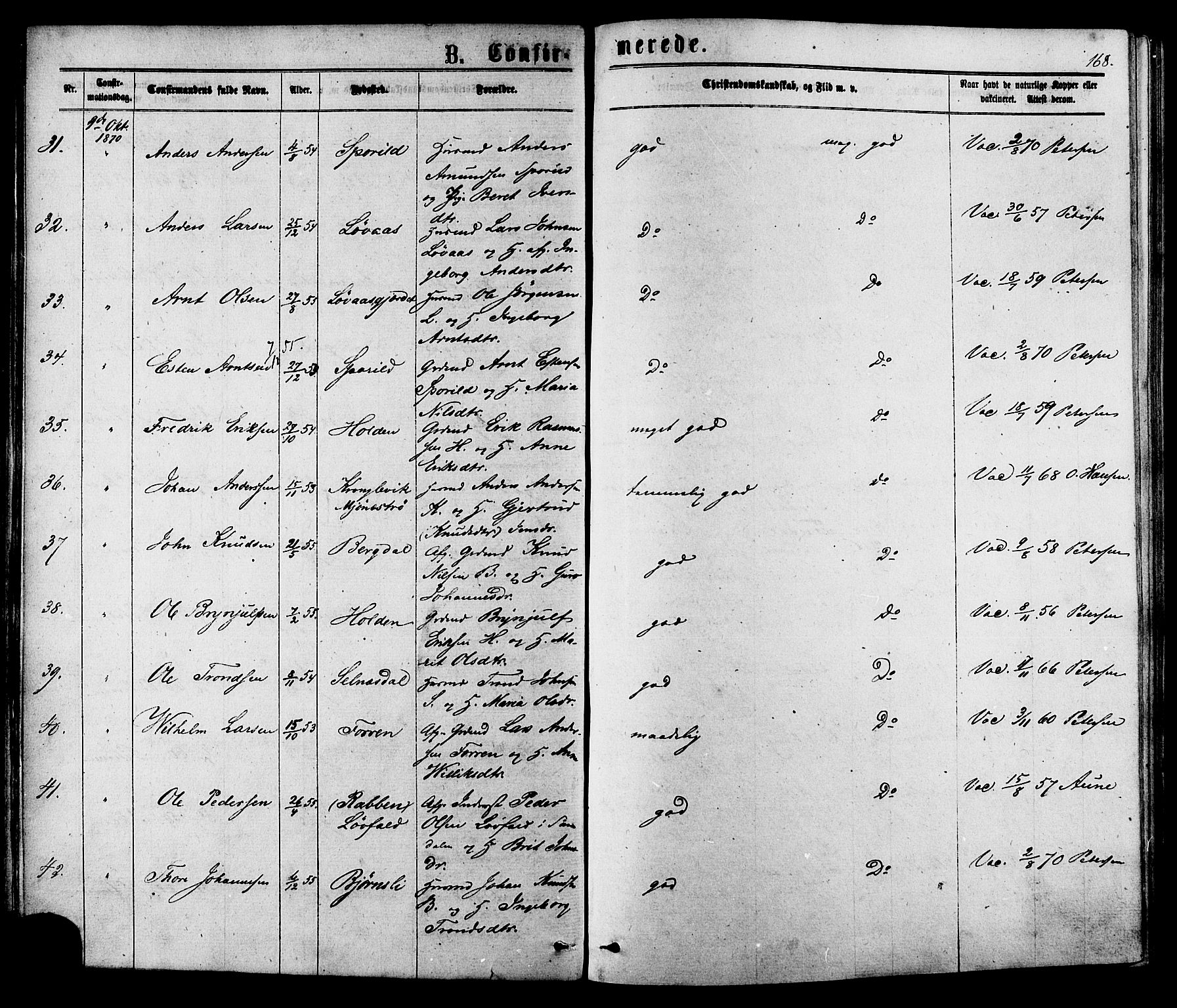 Ministerialprotokoller, klokkerbøker og fødselsregistre - Sør-Trøndelag, SAT/A-1456/630/L0495: Ministerialbok nr. 630A08, 1868-1878, s. 168