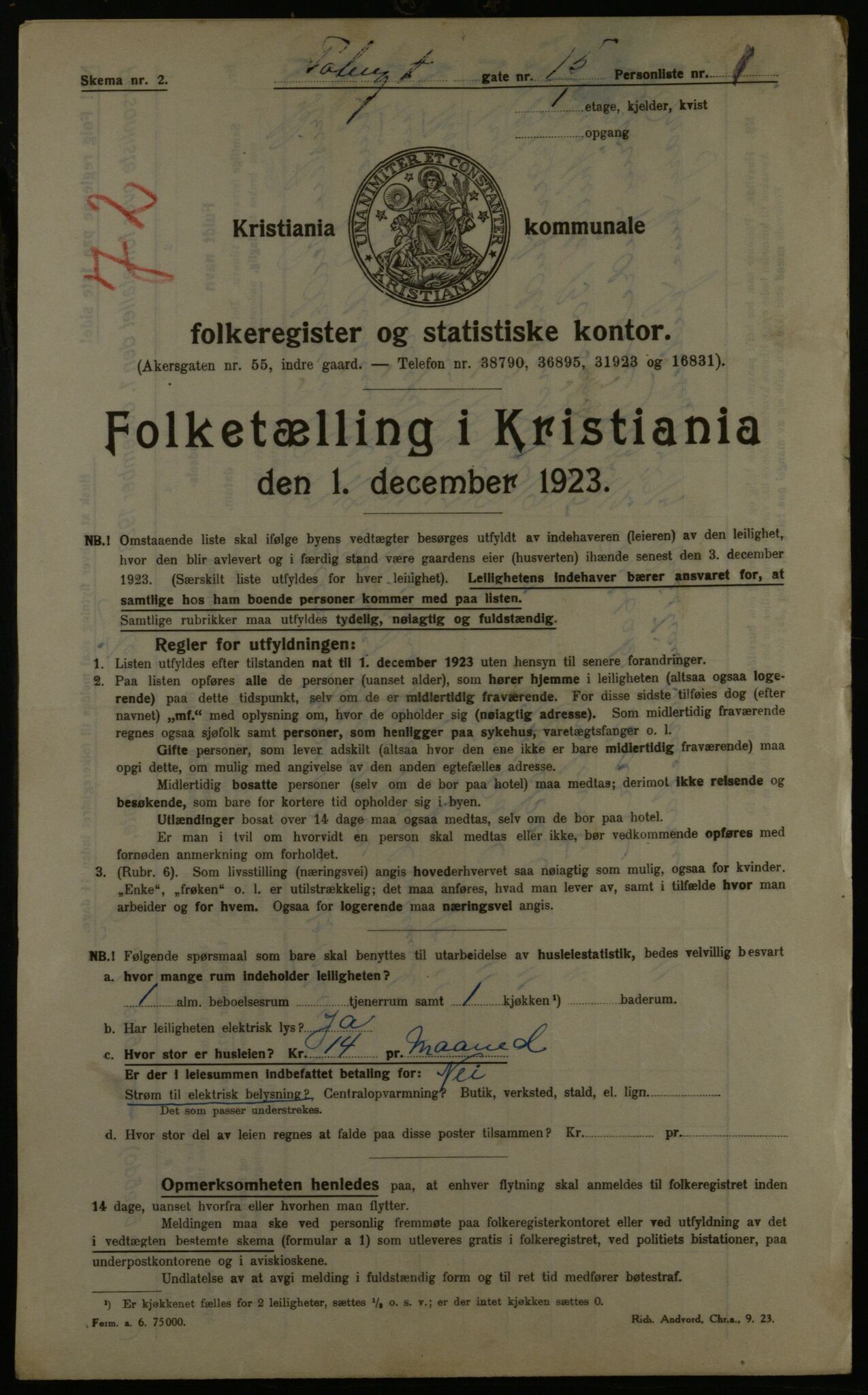 OBA, Kommunal folketelling 1.12.1923 for Kristiania, 1923, s. 127318