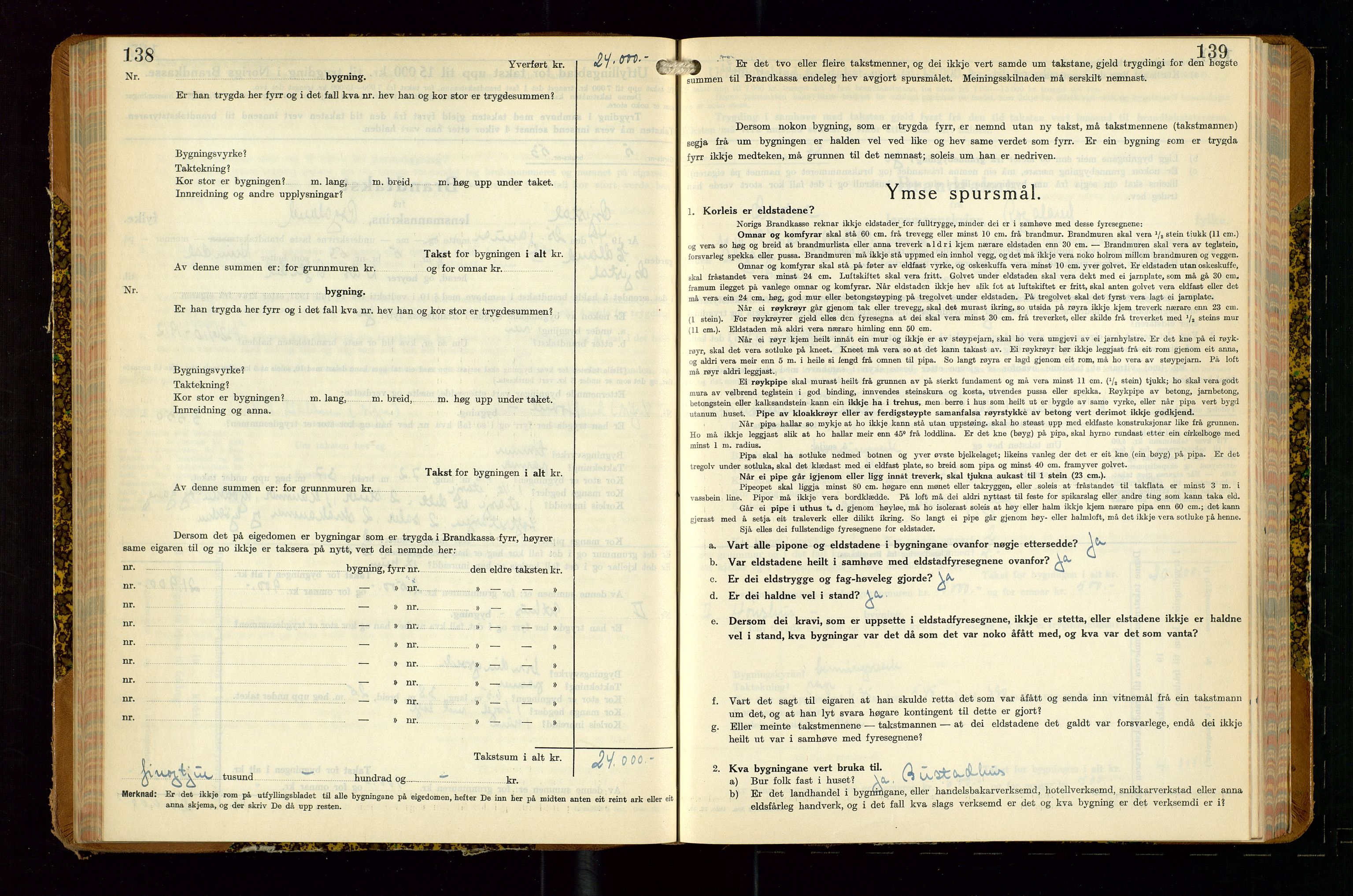 Gjesdal lensmannskontor, AV/SAST-A-100441/Go/L0008: Branntakstskjemaprotokoll, 1937-1955, s. 138-139