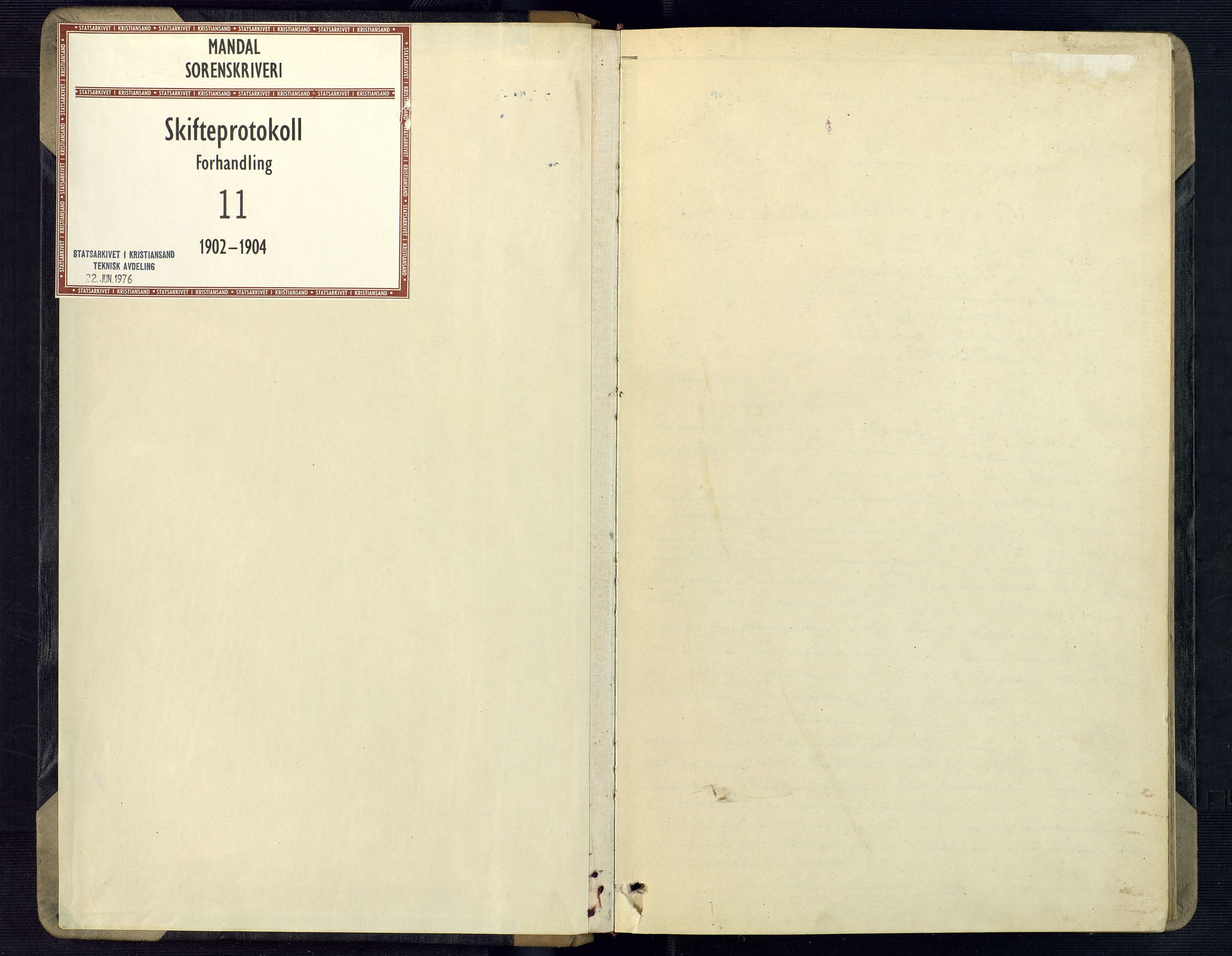 Mandal sorenskriveri, SAK/1221-0005/001/H/Hc/L0079: Skifteforhandlingsprotokoll nr 11, 1902-1904