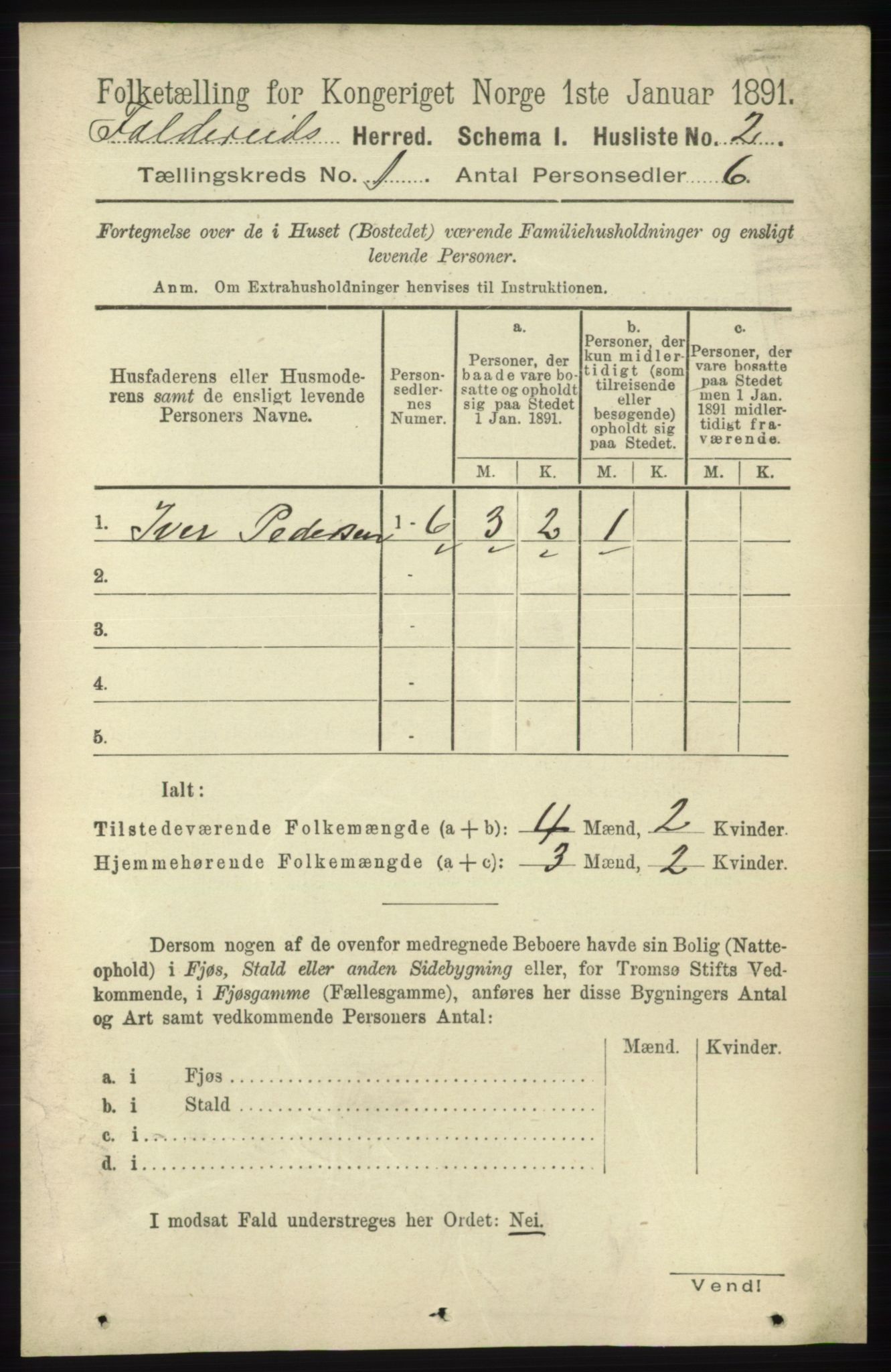 RA, Folketelling 1891 for 1753 Foldereid herred, 1891, s. 14