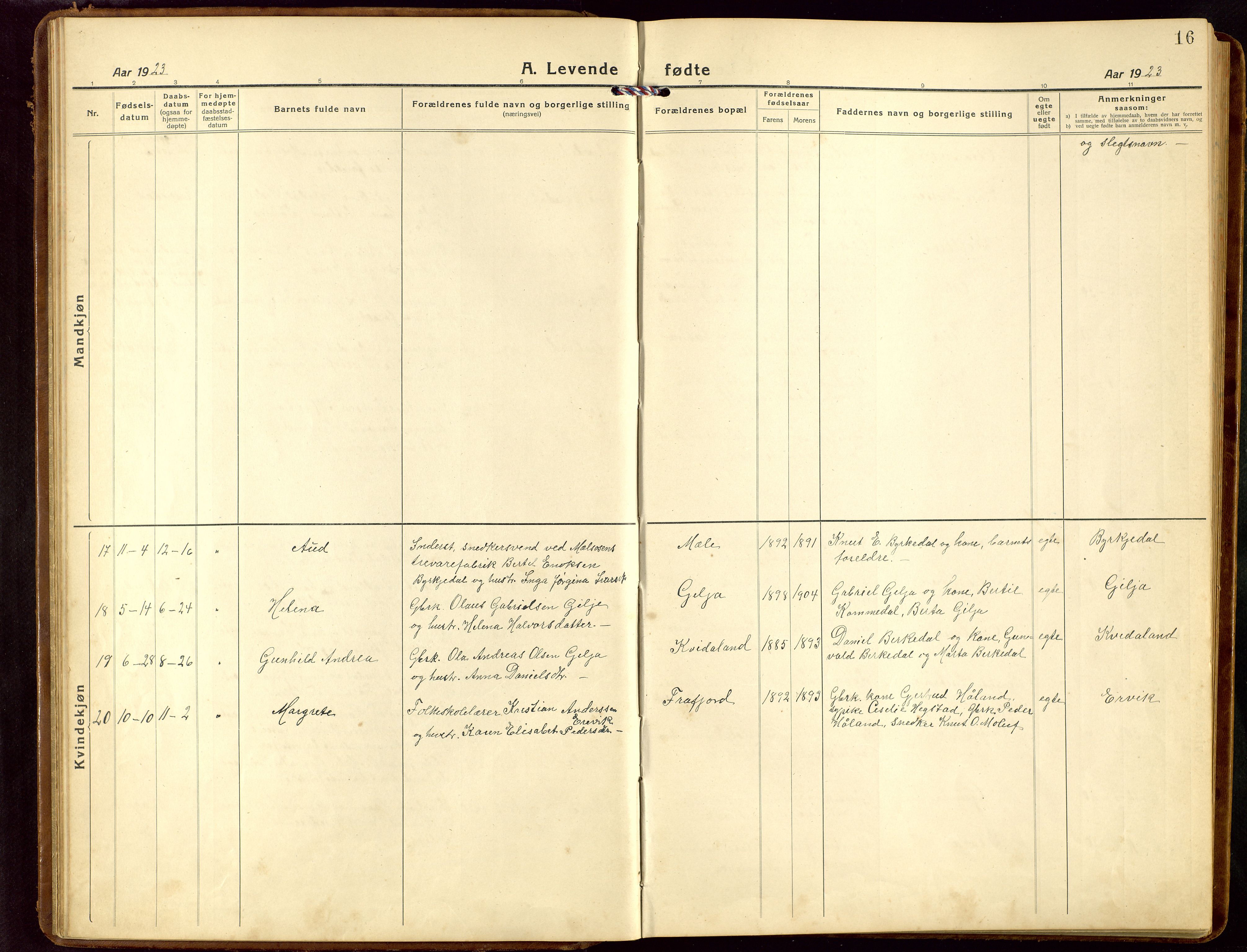 Høgsfjord sokneprestkontor, AV/SAST-A-101624/H/Ha/Hab/L0005: Klokkerbok nr. B 5, 1920-1957, s. 16