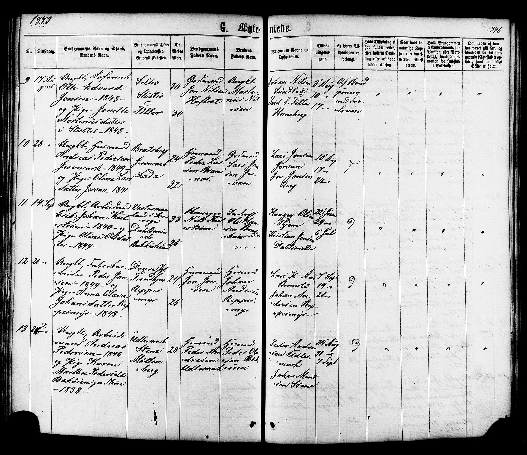 Ministerialprotokoller, klokkerbøker og fødselsregistre - Sør-Trøndelag, AV/SAT-A-1456/606/L0293: Ministerialbok nr. 606A08, 1866-1877, s. 346