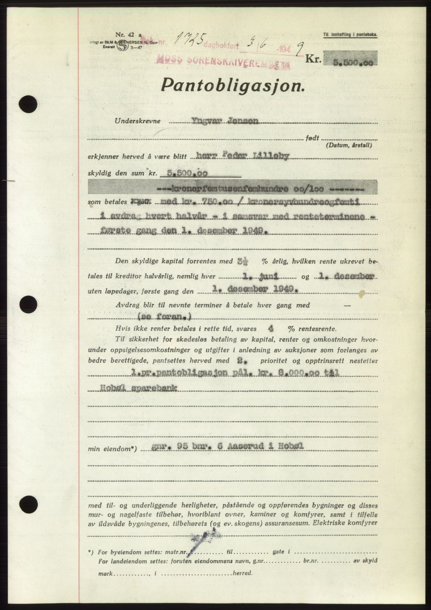 Moss sorenskriveri, SAO/A-10168: Pantebok nr. B22, 1949-1949, Dagboknr: 1725/1949
