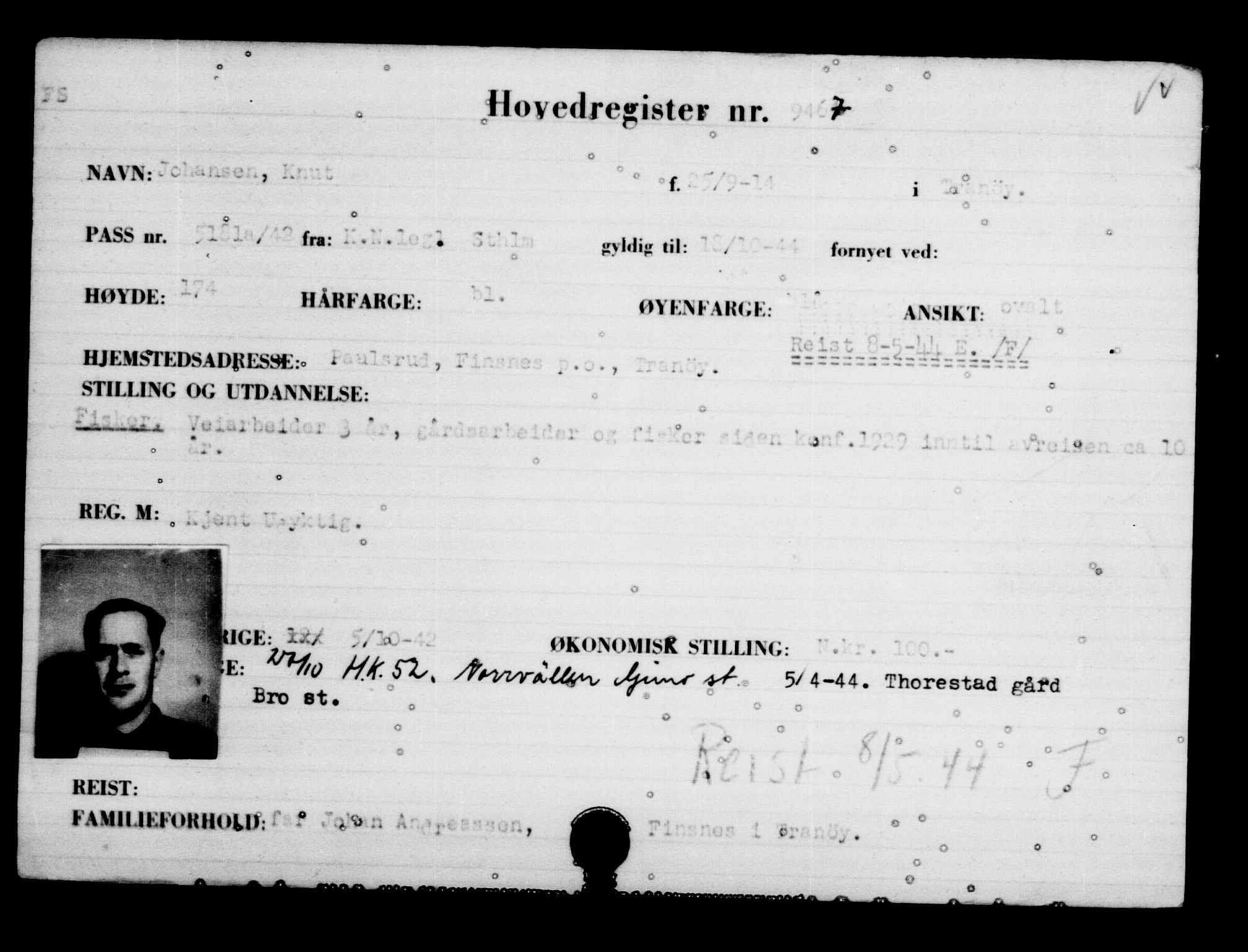 Utenriksstasjonene, Legasjonen i Stockholm, Flyktningkontoret, AV/RA-S-6753/V/Va/L0006: Kjesäterkartoteket, flyktninger med registreringsnr. 9400-12711, 1940-1945, s. 73