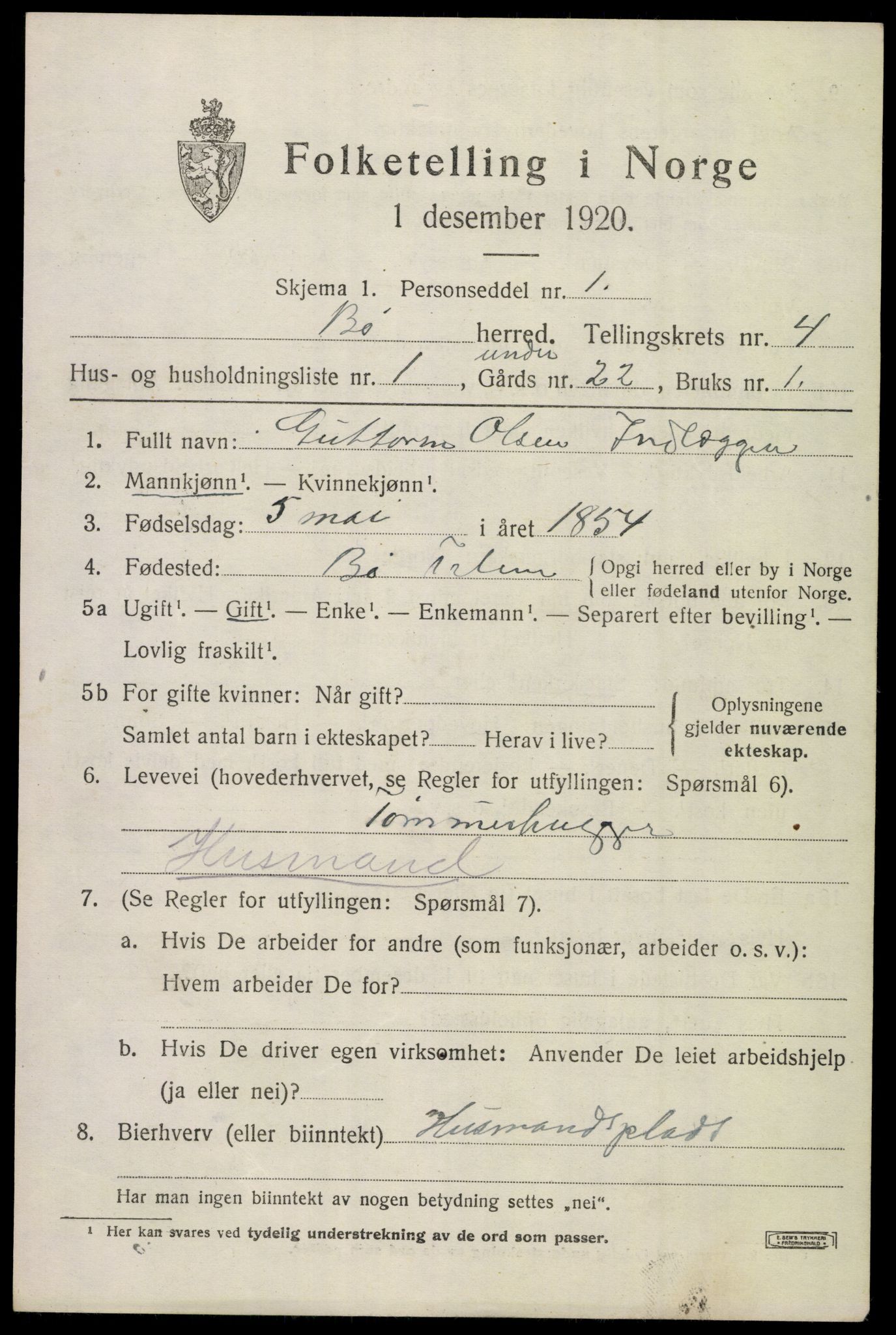 SAKO, Folketelling 1920 for 0821 Bø herred, 1920, s. 3194