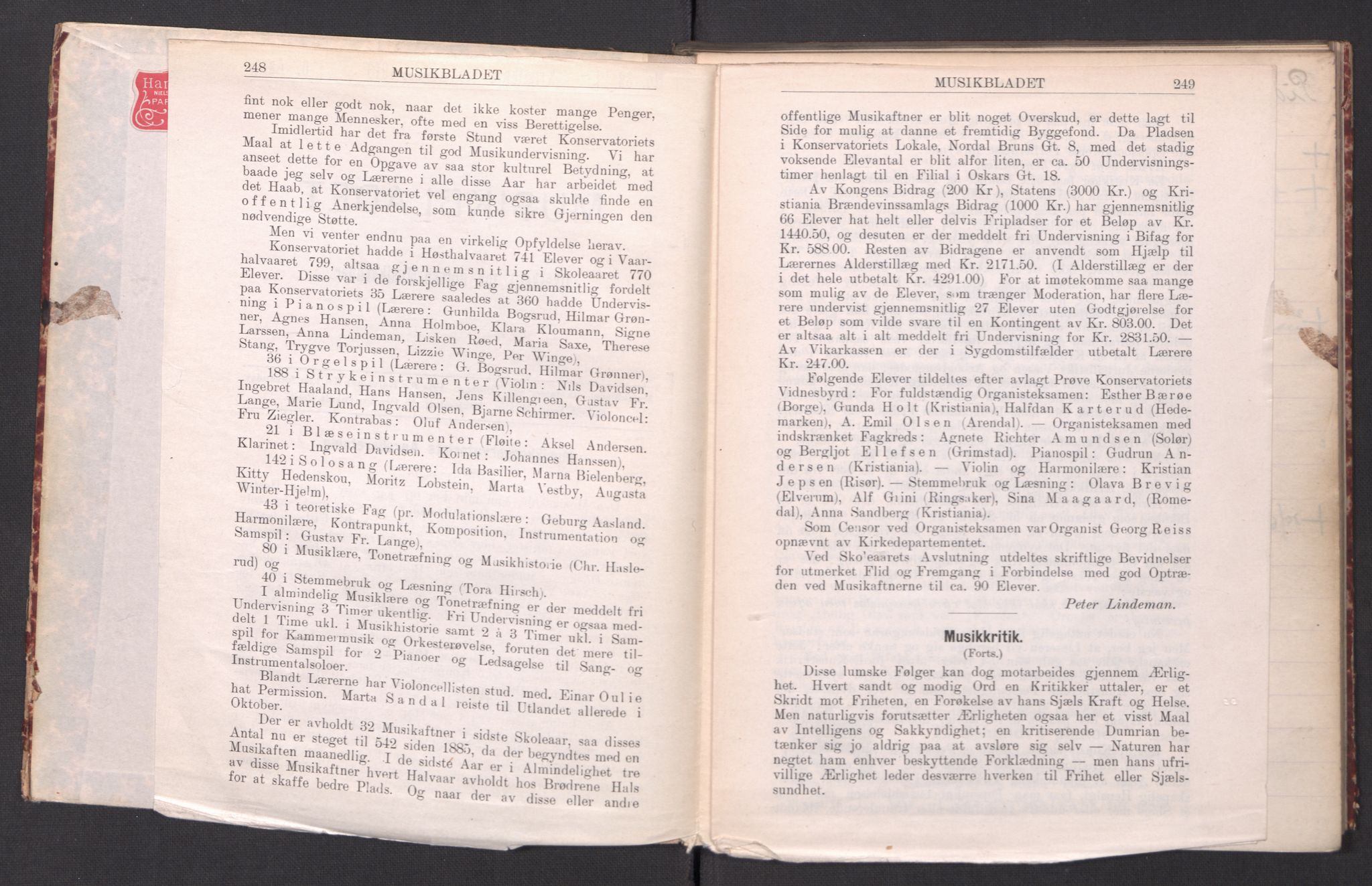 Musikkonservatoriet i Oslo, AV/RA-PA-1761/F/Fa/L0004/0004: Oversikt over lærere, elever, m.m. / Musikkonservatoriet - Vårsemesteret, 1913