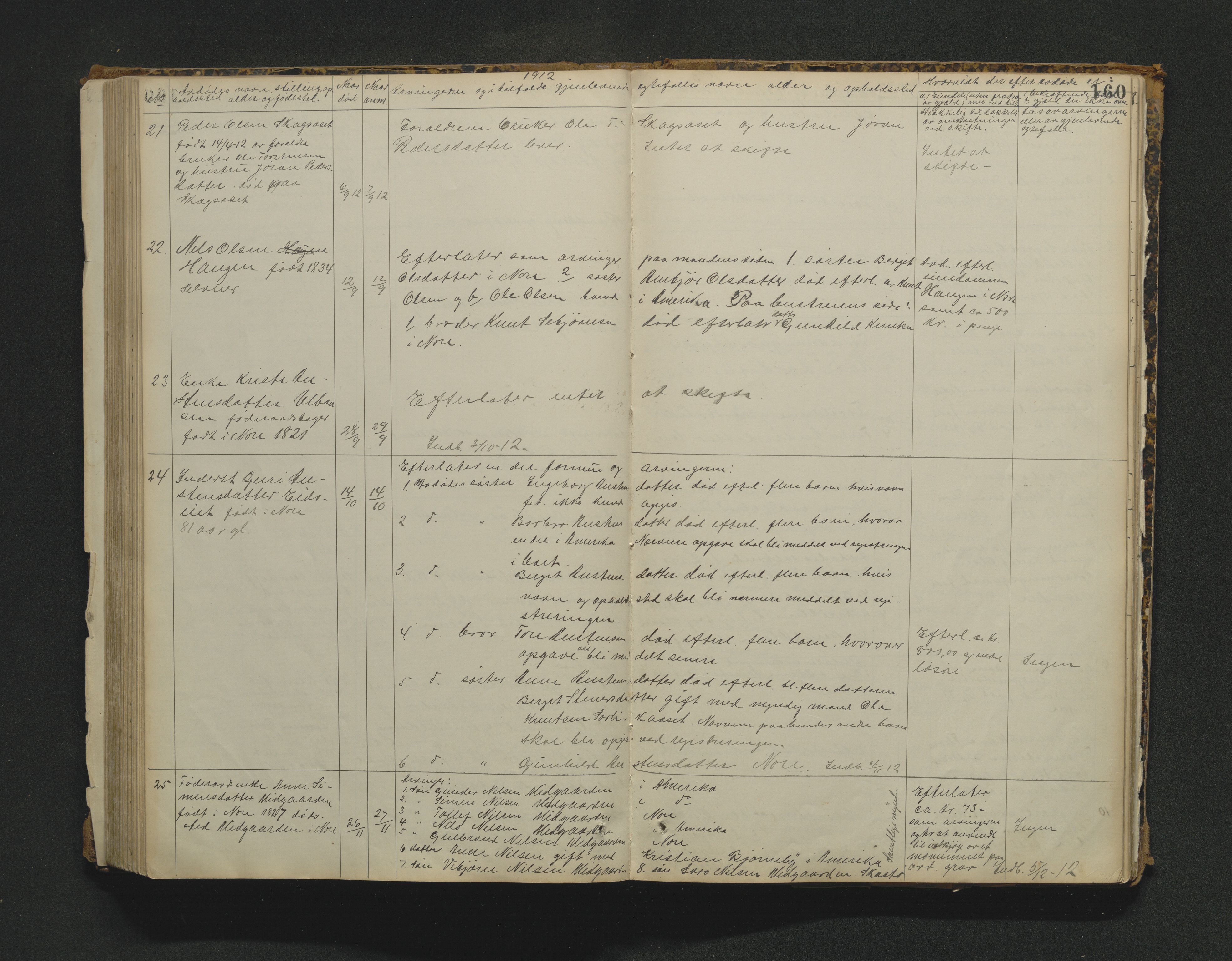 Nore lensmannskontor, SAKO/A-520/H/Ha/L0001a: Registrerings- og dødsanmeldelsesprotokoll, 1882-1913, s. 160