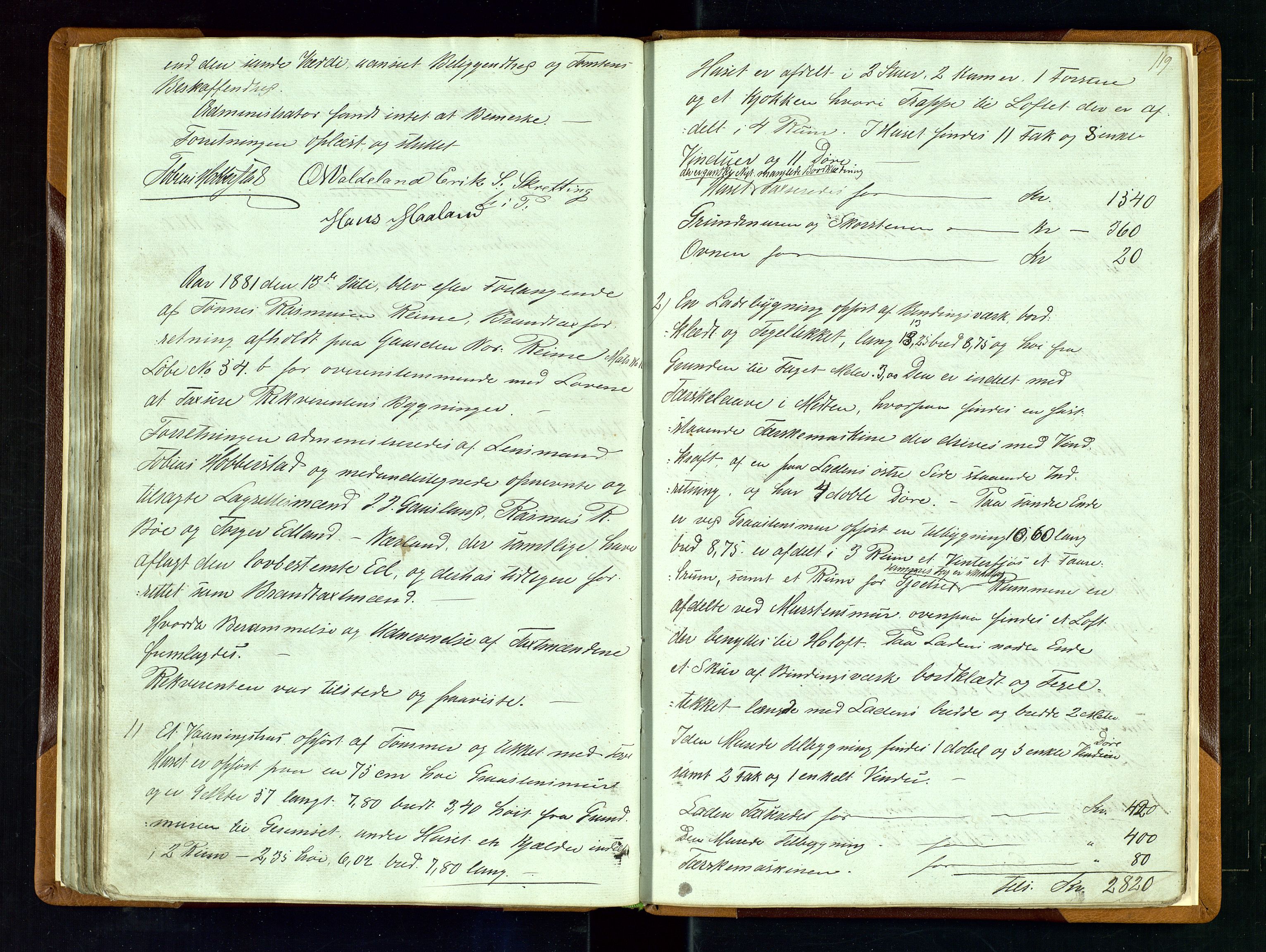 Hå lensmannskontor, AV/SAST-A-100456/Goa/L0001: Takstprotokoll-Valle skipreie, 1846-1883, s. 118b-119a
