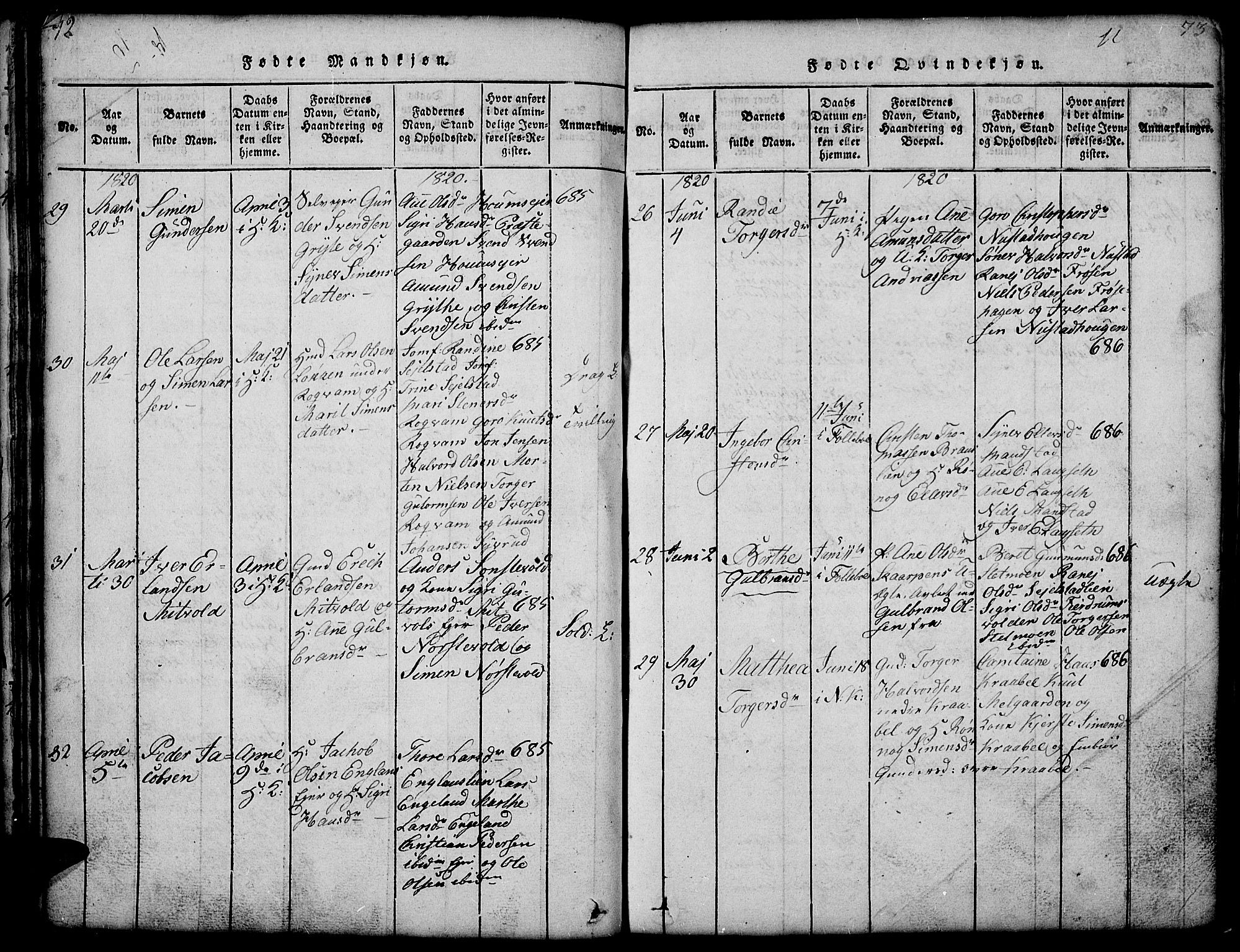 Gausdal prestekontor, AV/SAH-PREST-090/H/Ha/Hab/L0001: Klokkerbok nr. 1, 1817-1848, s. 72-73