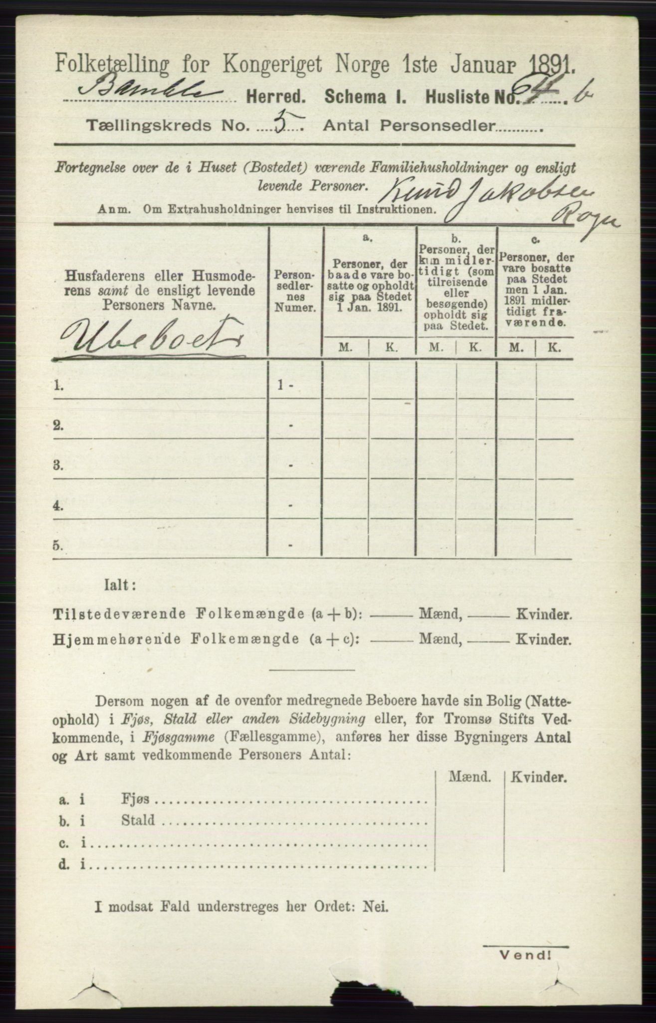 RA, Folketelling 1891 for 0814 Bamble herred, 1891, s. 2239