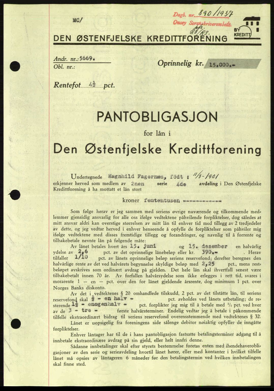 Onsøy sorenskriveri, SAO/A-10474/G/Ga/Gac/L0001: Pantebok nr. B1, 1936-1938, Dagboknr: 890/1937