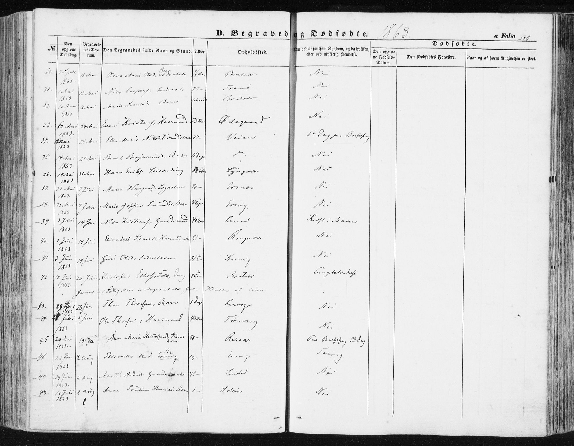 Ministerialprotokoller, klokkerbøker og fødselsregistre - Møre og Romsdal, AV/SAT-A-1454/581/L0937: Ministerialbok nr. 581A05, 1853-1872, s. 330