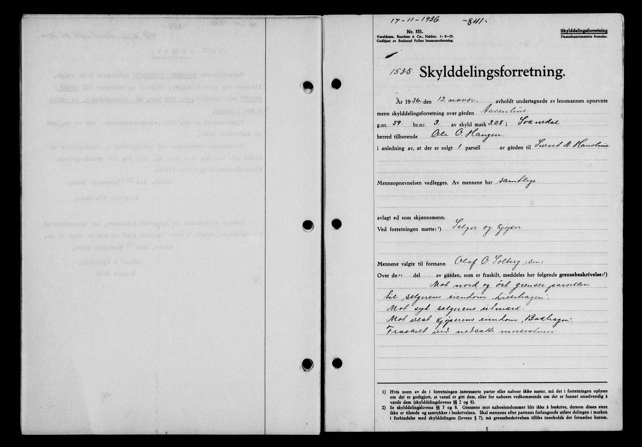 Gauldal sorenskriveri, SAT/A-0014/1/2/2C/L0046: Pantebok nr. 49-50, 1936-1937, Dagboknr: 1535/1936