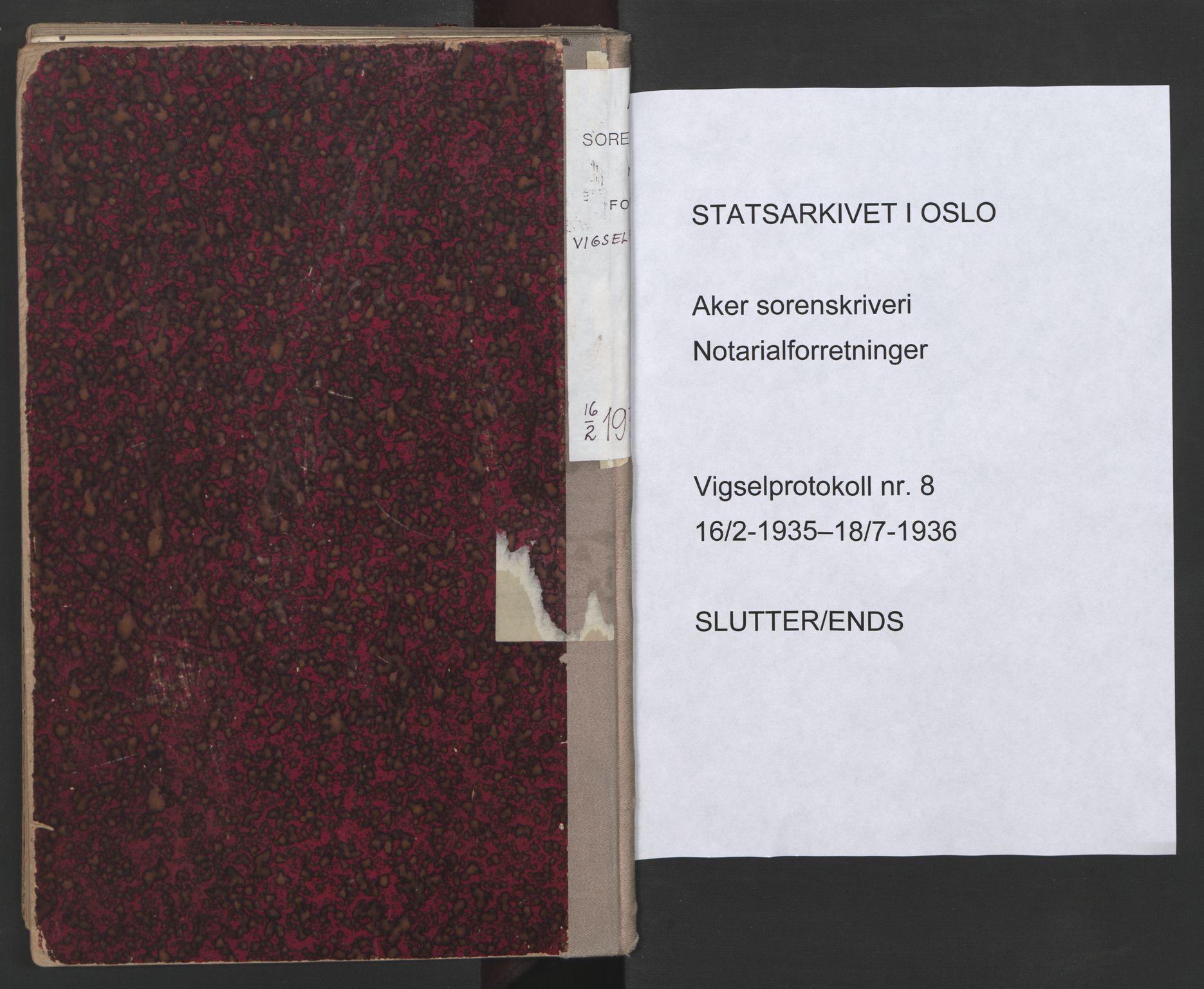 Aker sorenskriveri, SAO/A-10895/L/Lc/Lcb/L0008: Vigselprotokoll, 1935-1936