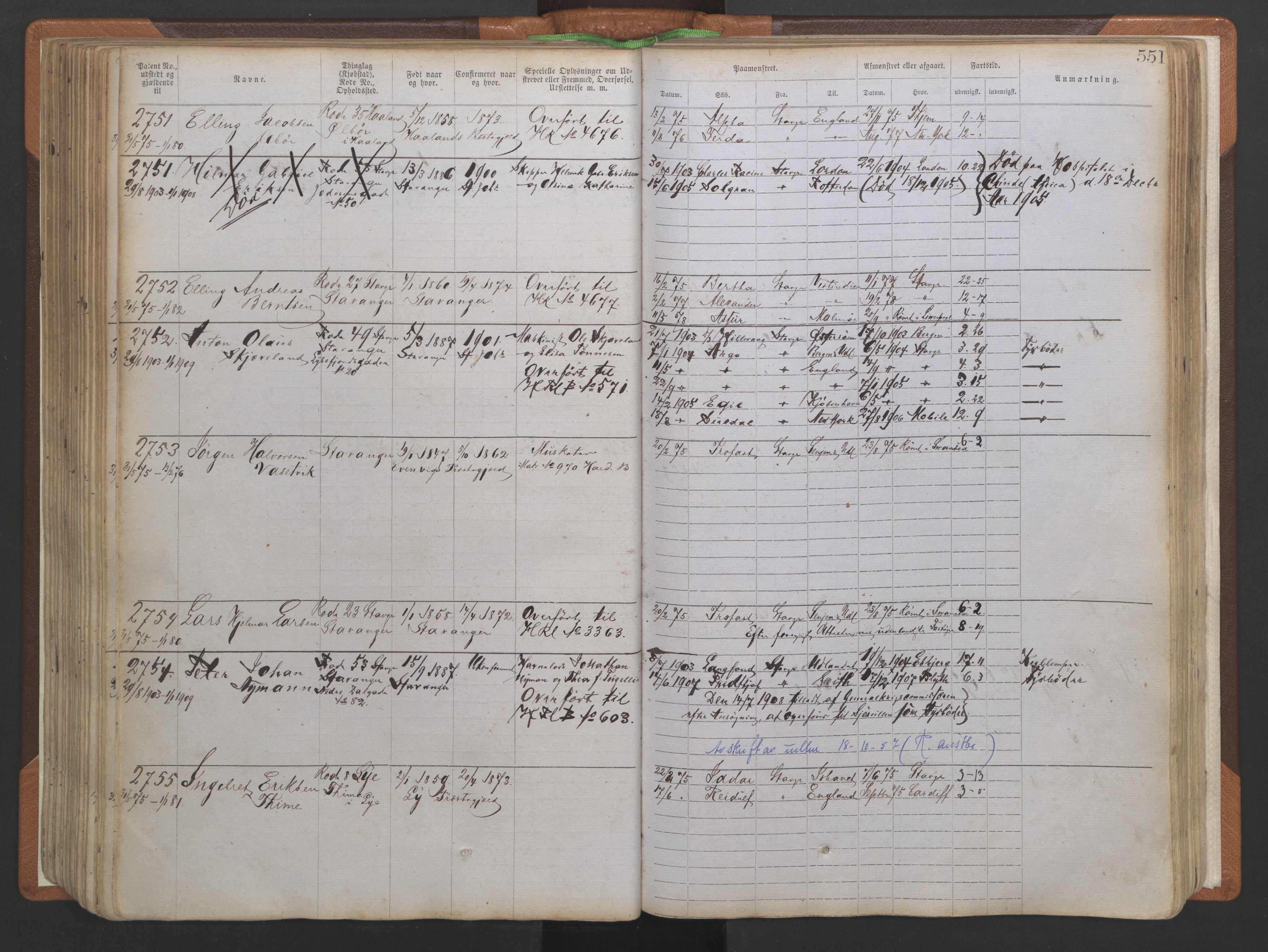 Stavanger sjømannskontor, SAST/A-102006/F/Ff/L0005: Annotasjonsrulle No 1, patentnr. 1786-3585 (del 2), 1872-1900, s. 198