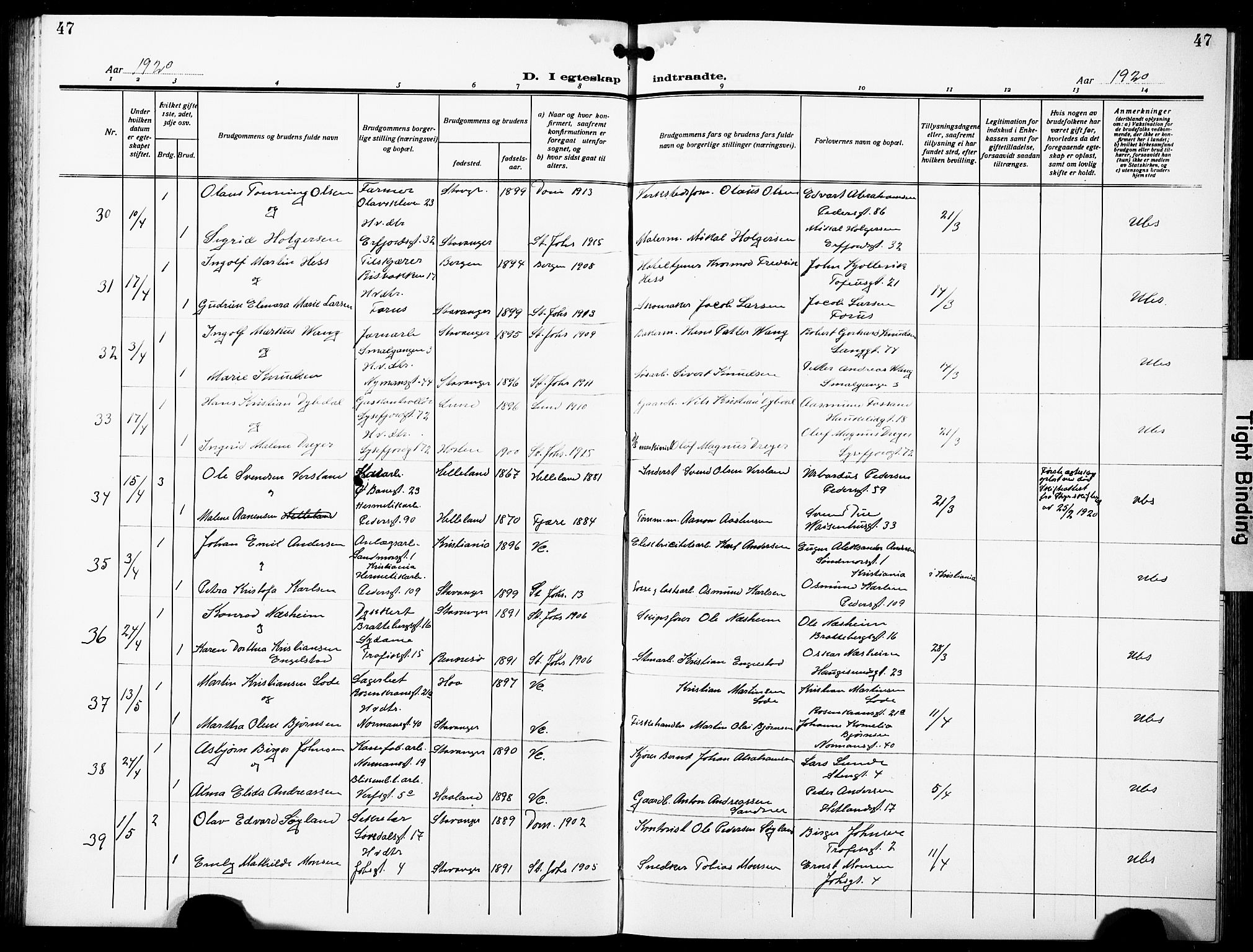 St. Johannes sokneprestkontor, SAST/A-101814/001/30/30BB/L0007: Klokkerbok nr. B 7, 1917-1932, s. 47