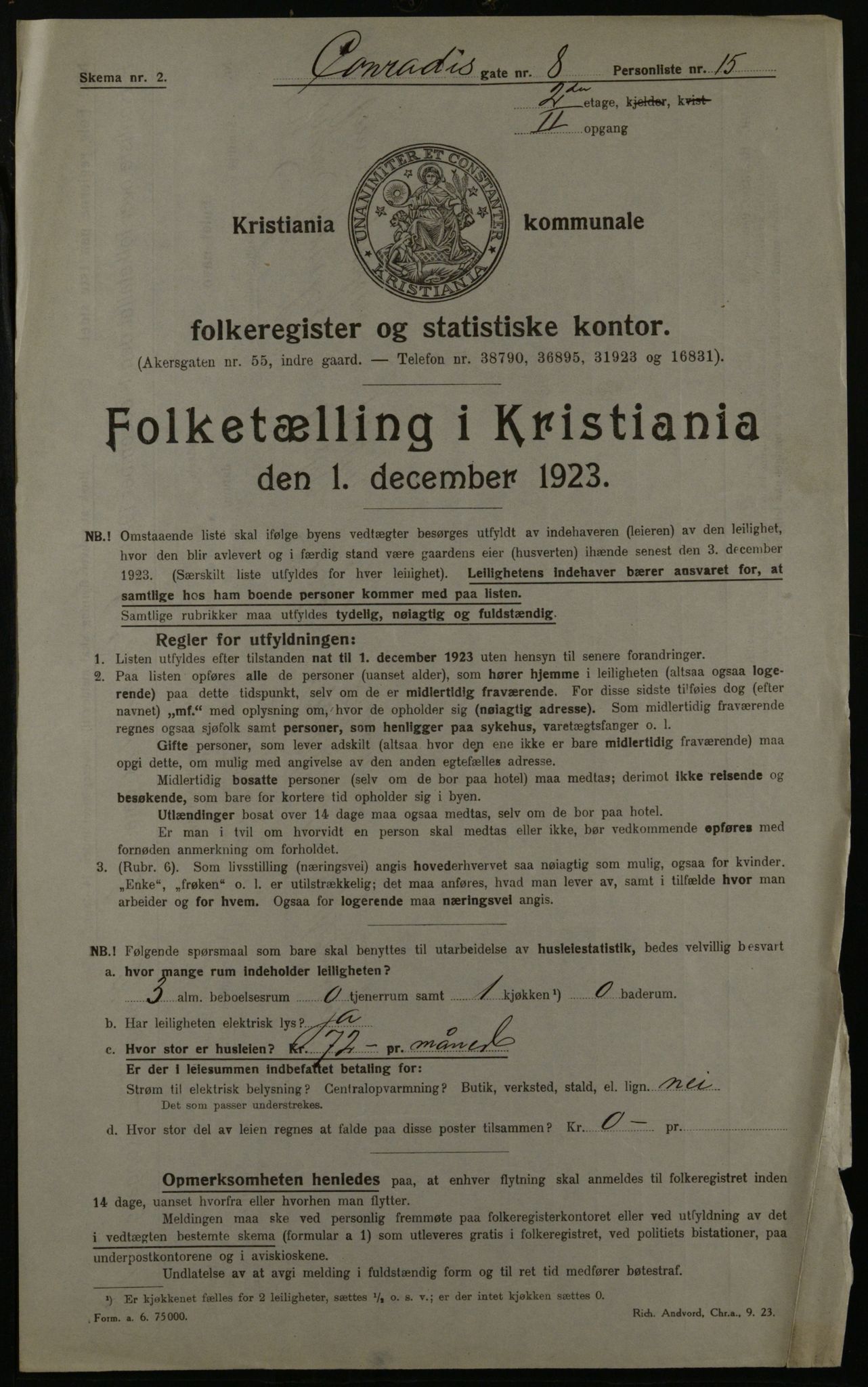 OBA, Kommunal folketelling 1.12.1923 for Kristiania, 1923, s. 15425