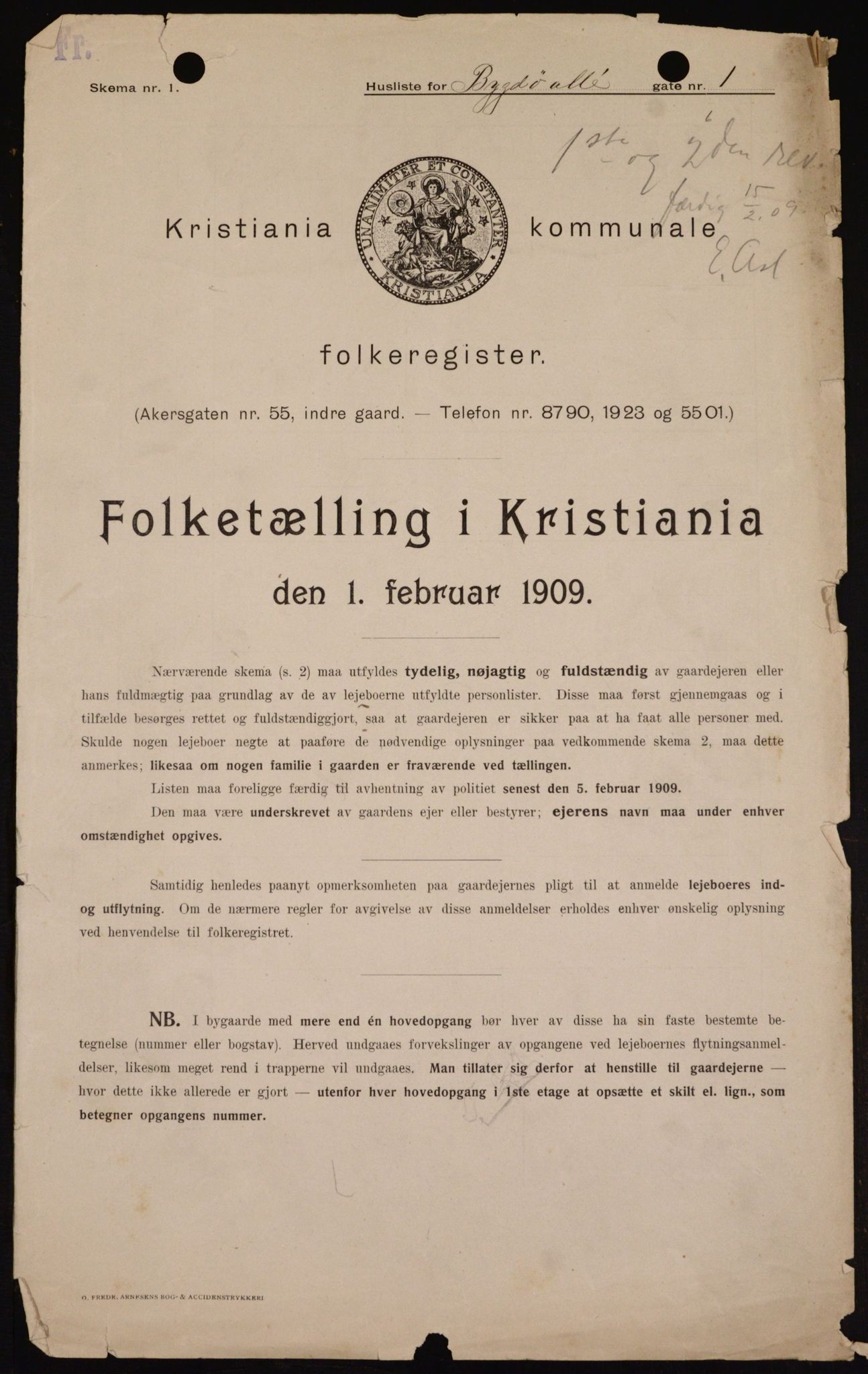 OBA, Kommunal folketelling 1.2.1909 for Kristiania kjøpstad, 1909, s. 9309