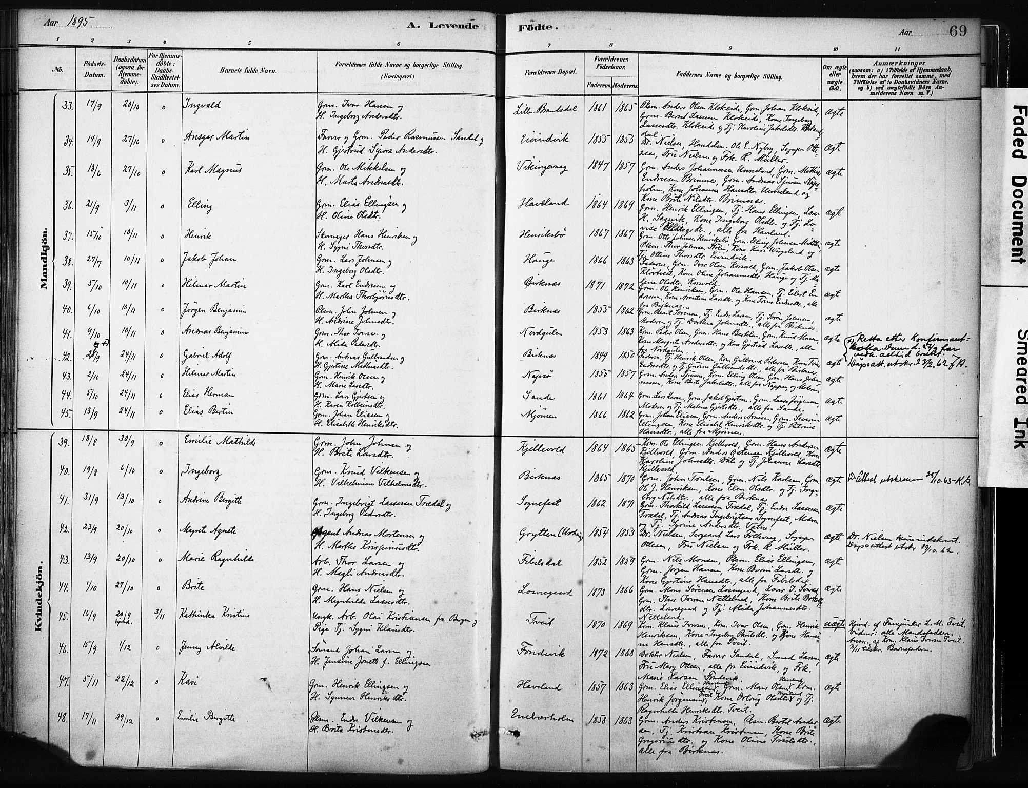 Gulen sokneprestembete, AV/SAB-A-80201/H/Haa/Haab/L0001: Ministerialbok nr. B 1, 1881-1905, s. 69