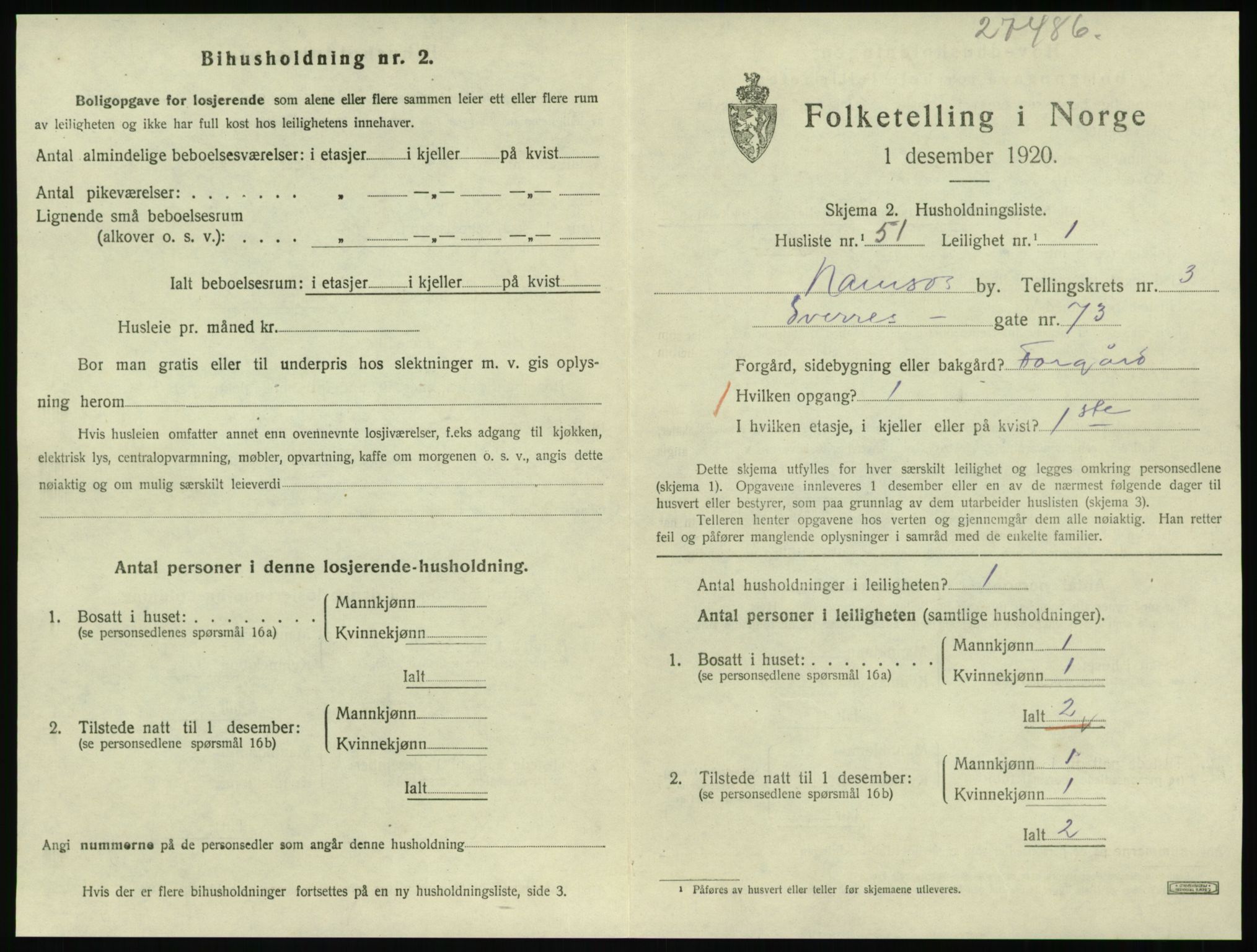 SAT, Folketelling 1920 for 1703 Namsos ladested, 1920, s. 1317