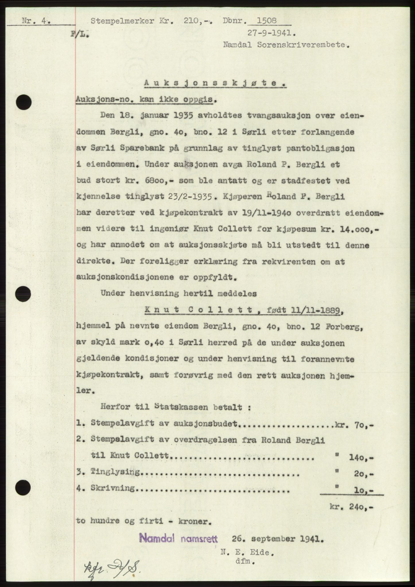 Namdal sorenskriveri, SAT/A-4133/1/2/2C: Pantebok nr. -, 1941-1942, Dagboknr: 1508/1941
