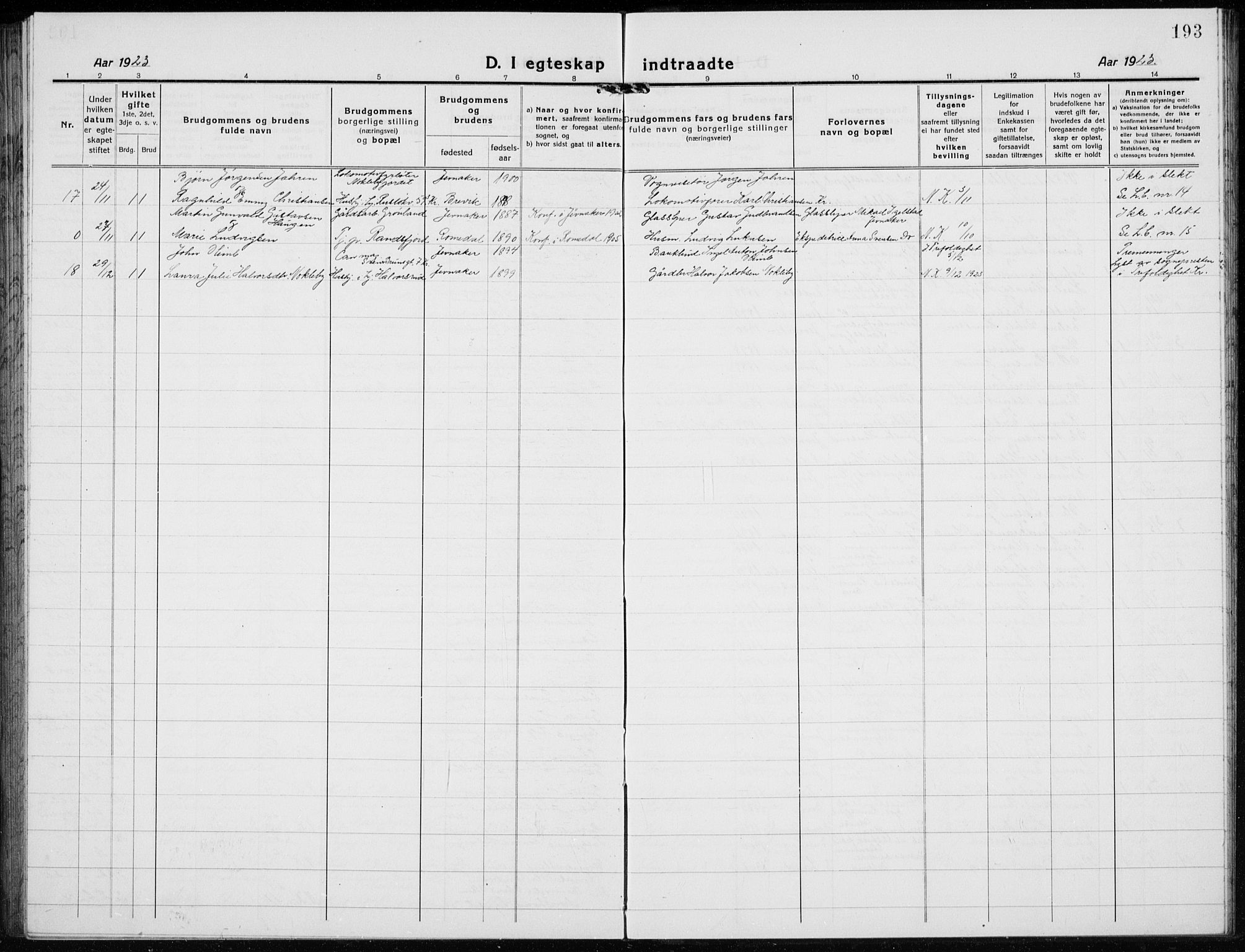 Jevnaker prestekontor, AV/SAH-PREST-116/H/Ha/Hab/L0005: Klokkerbok nr. 5, 1919-1934, s. 193