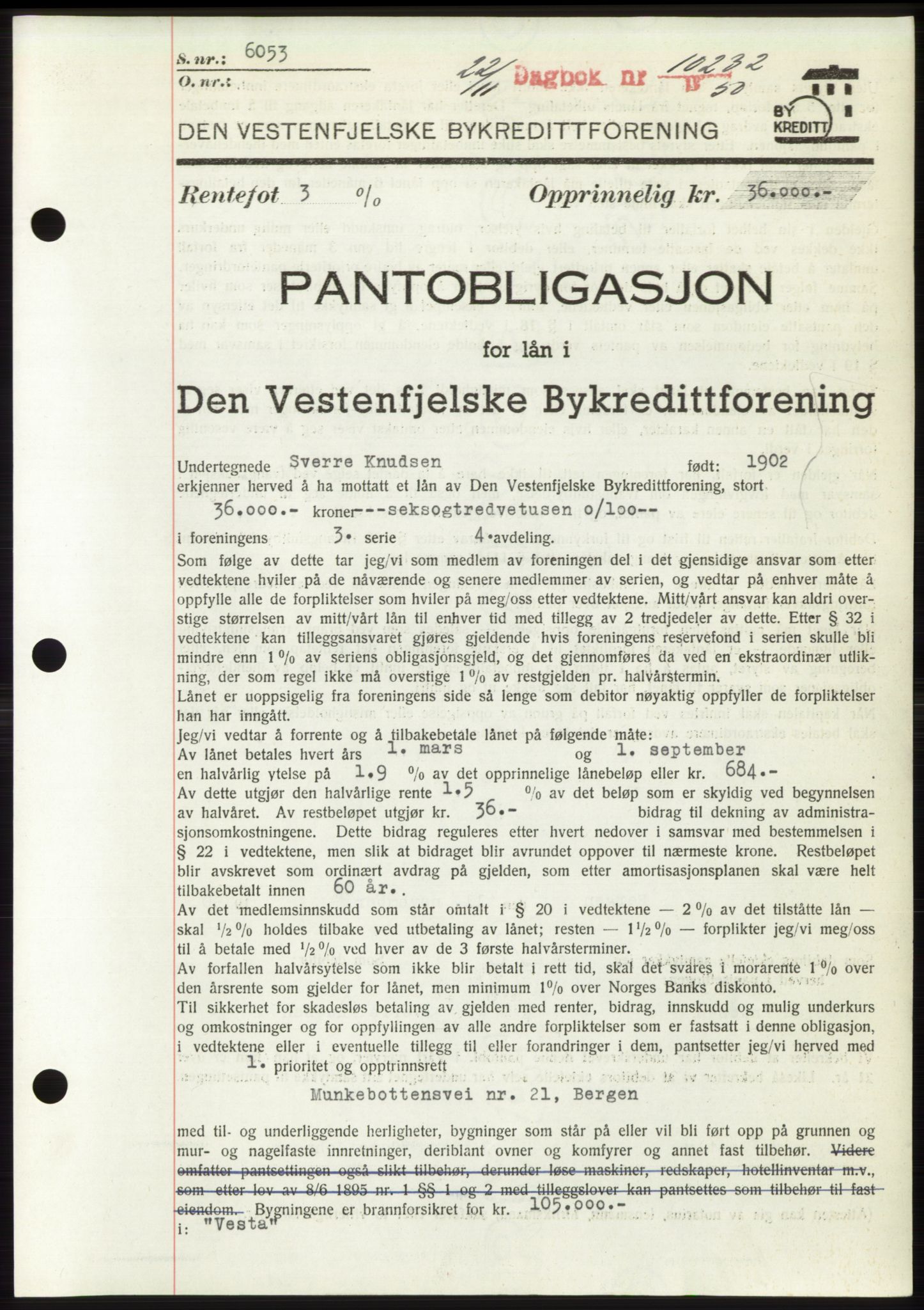 Byfogd og Byskriver i Bergen, SAB/A-3401/03/03Bd/L0004: Pantebok nr. B40-41, 1950-1950, Dagboknr: 10635/1950