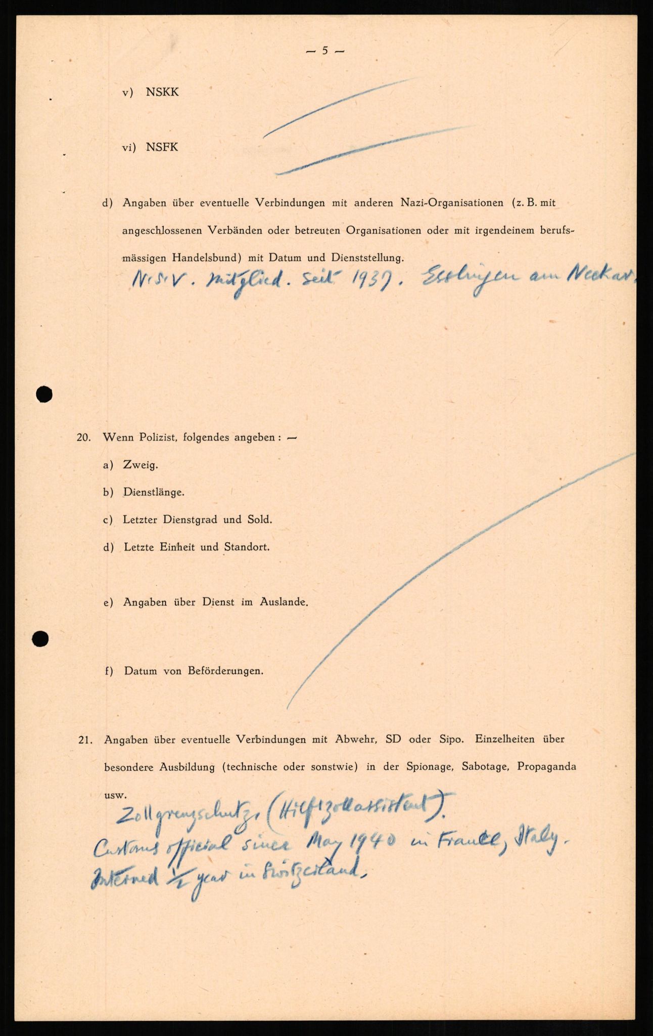 Forsvaret, Forsvarets overkommando II, AV/RA-RAFA-3915/D/Db/L0016: CI Questionaires. Tyske okkupasjonsstyrker i Norge. Tyskere., 1945-1946, s. 309