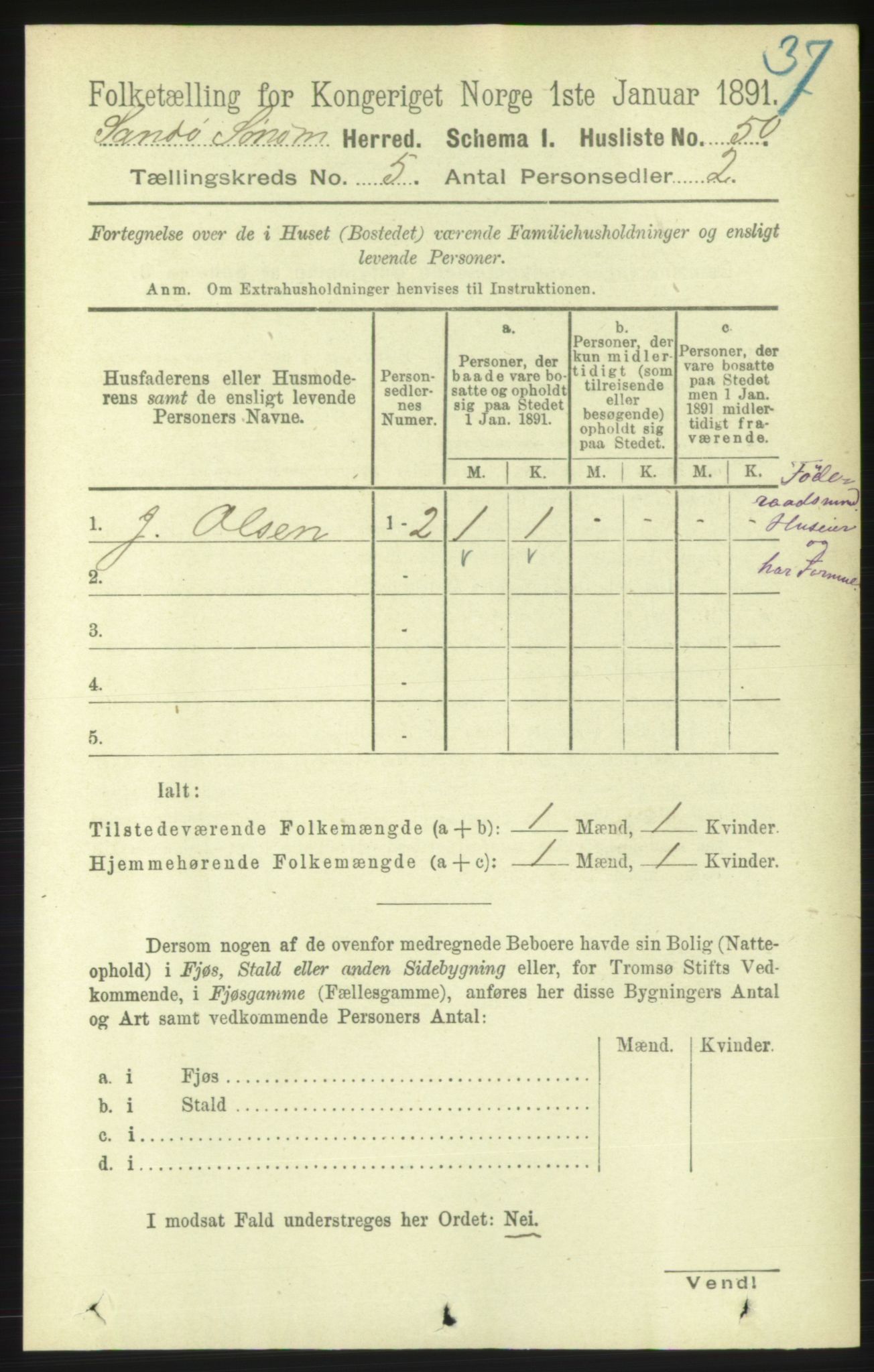 RA, Folketelling 1891 for 1514 Sande herred, 1891, s. 699