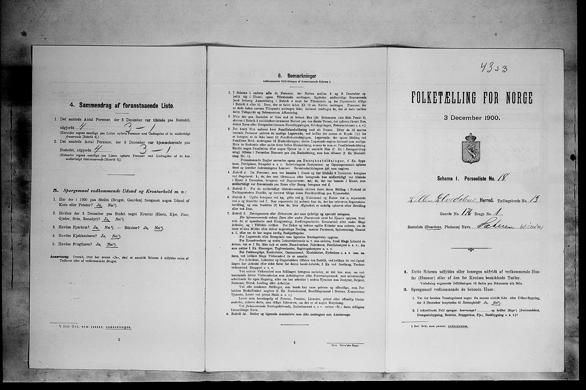 SAH, Folketelling 1900 for 0438 Lille Elvedalen herred, 1900, s. 1025