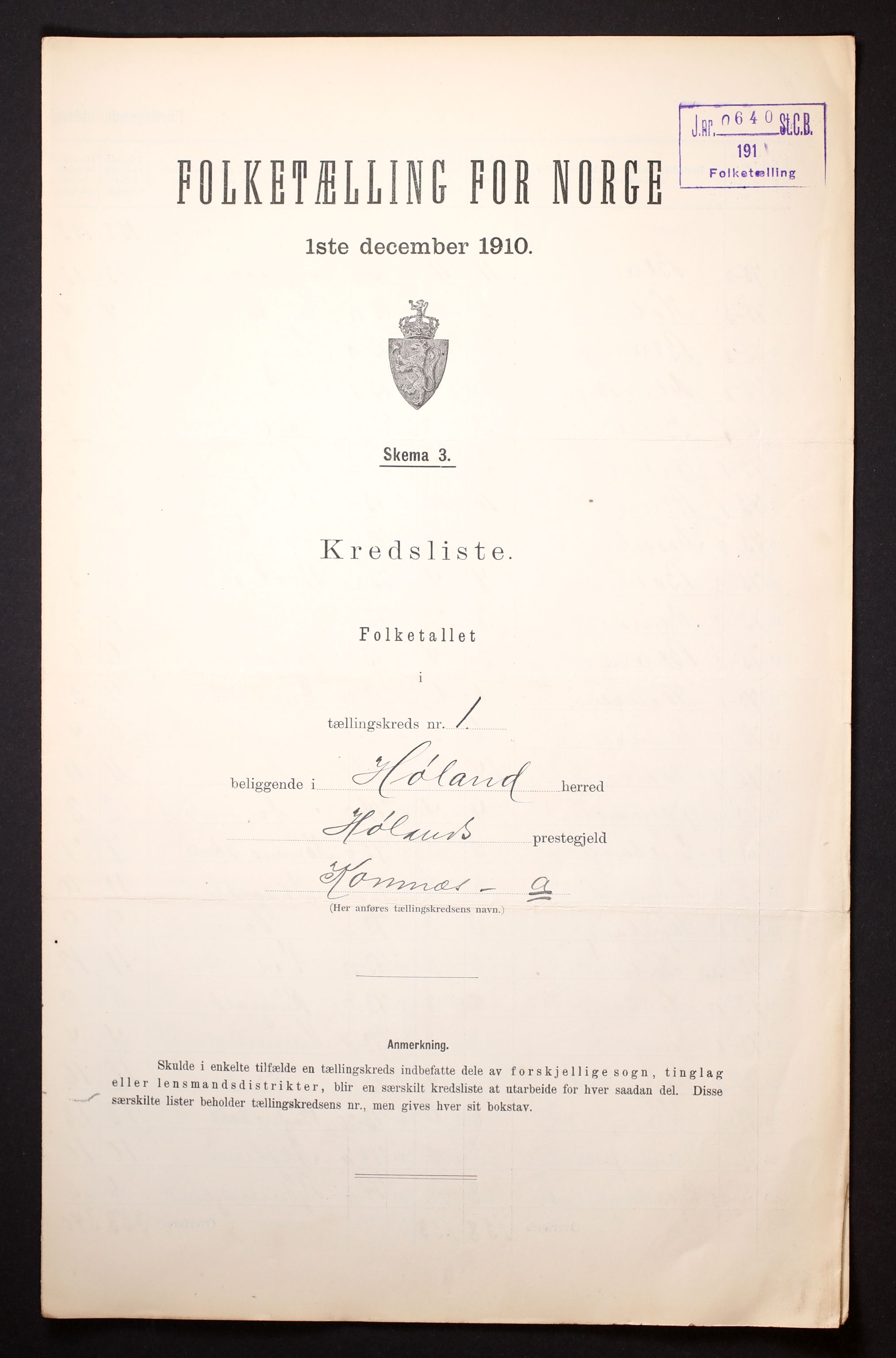 RA, Folketelling 1910 for 0221 Høland herred, 1910, s. 4