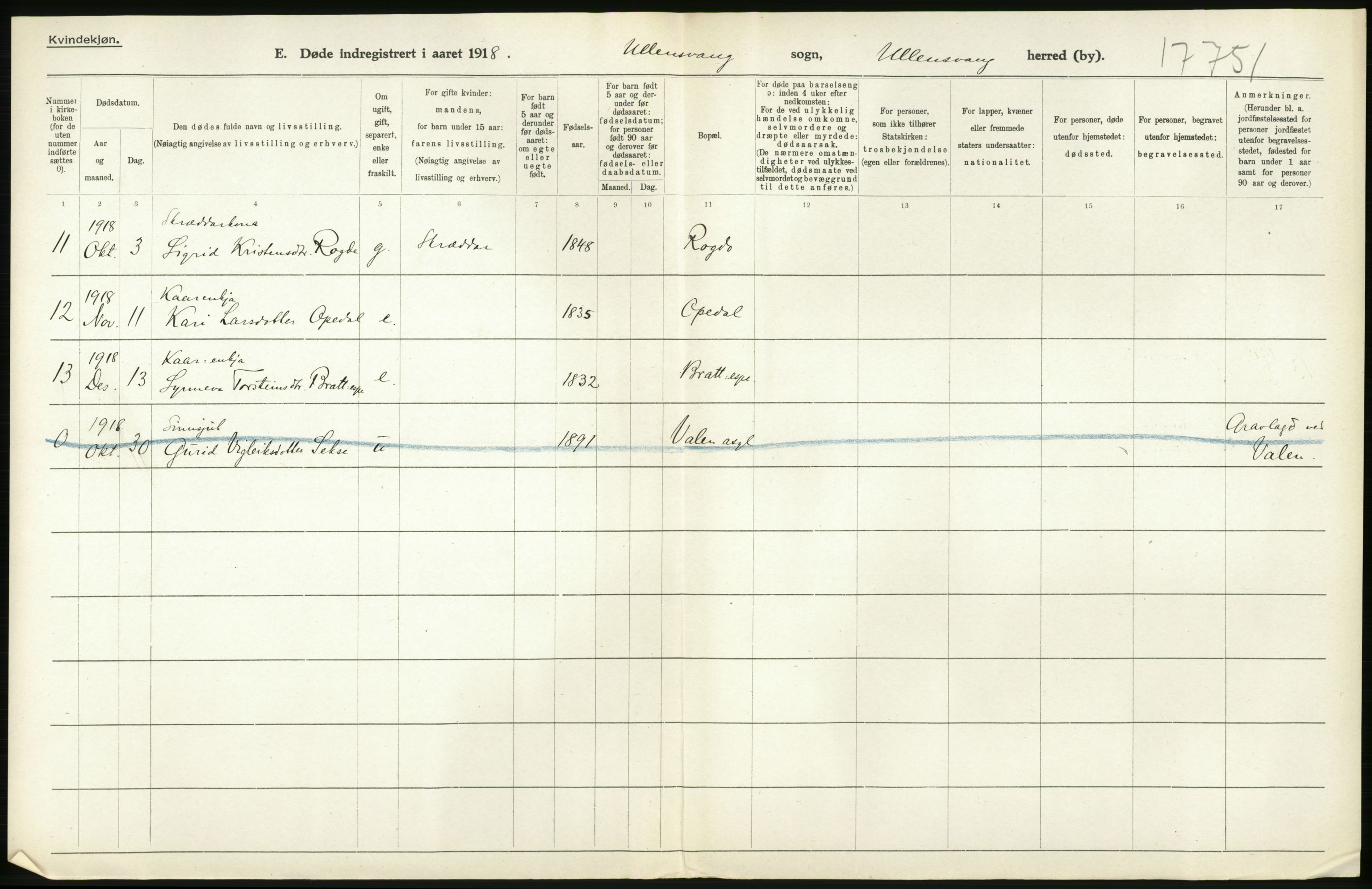 Statistisk sentralbyrå, Sosiodemografiske emner, Befolkning, AV/RA-S-2228/D/Df/Dfb/Dfbh/L0036: Hordaland fylke: Døde., 1918, s. 644